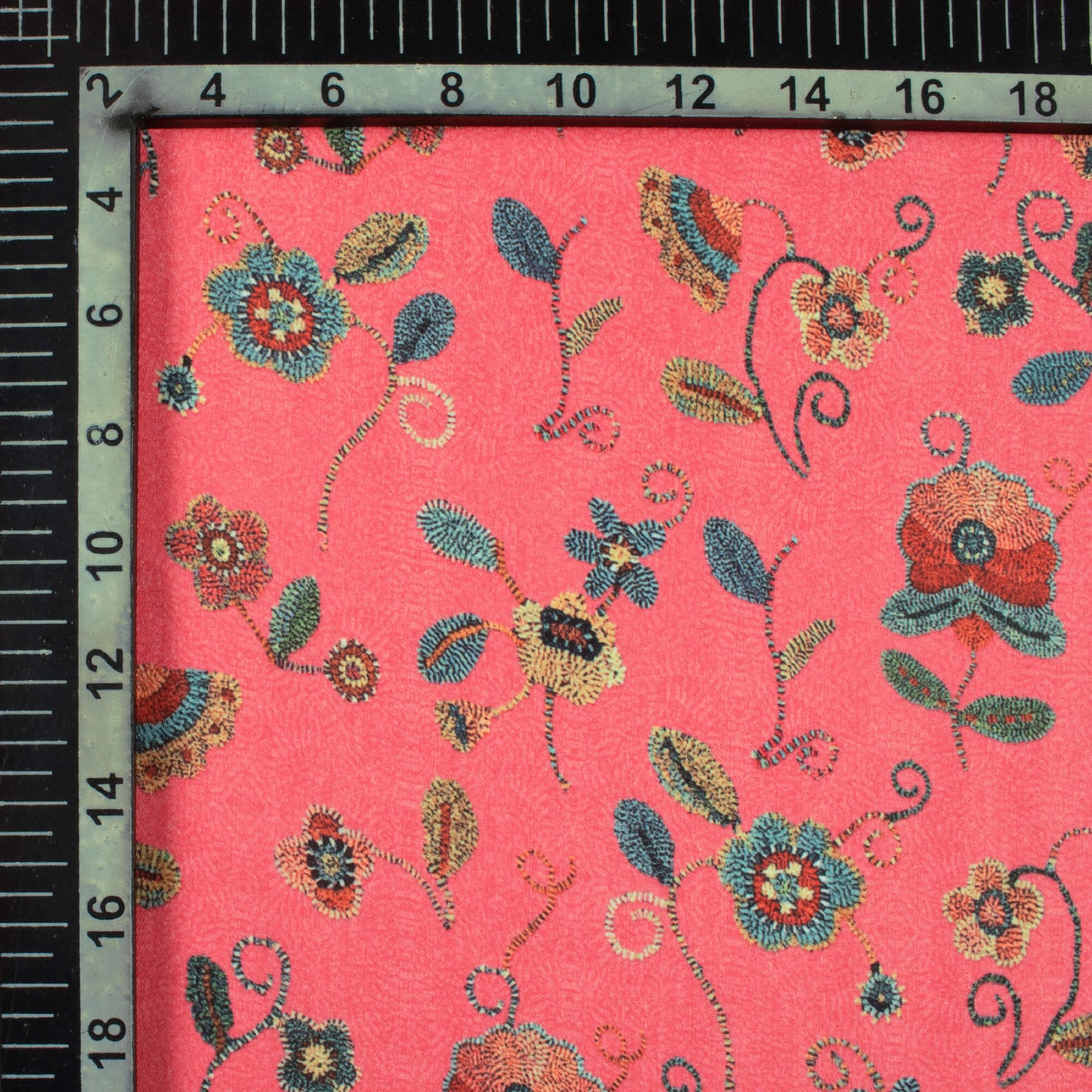 Punch Pink And Pine Green Floral Pattern Digital Print Royal BSY Crepe Fabric