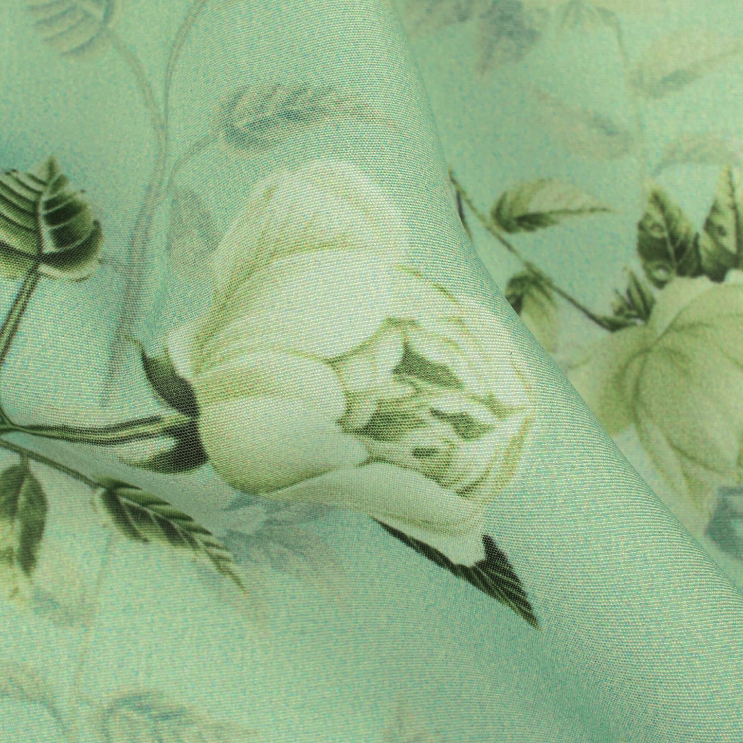 Mint Green And Off White Floral Pattern Digital Print Royal BSY Crepe Fabric