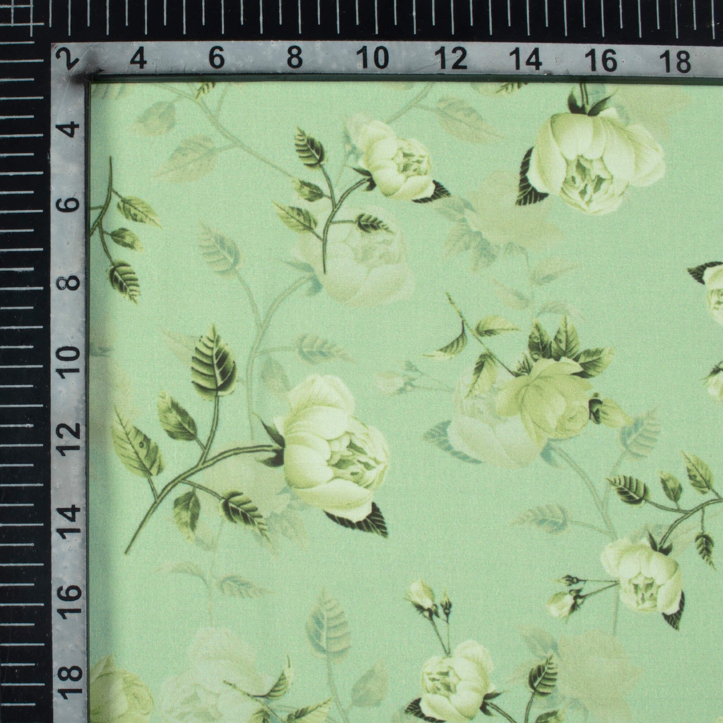 Mint Green And Off White Floral Pattern Digital Print Royal BSY Crepe Fabric