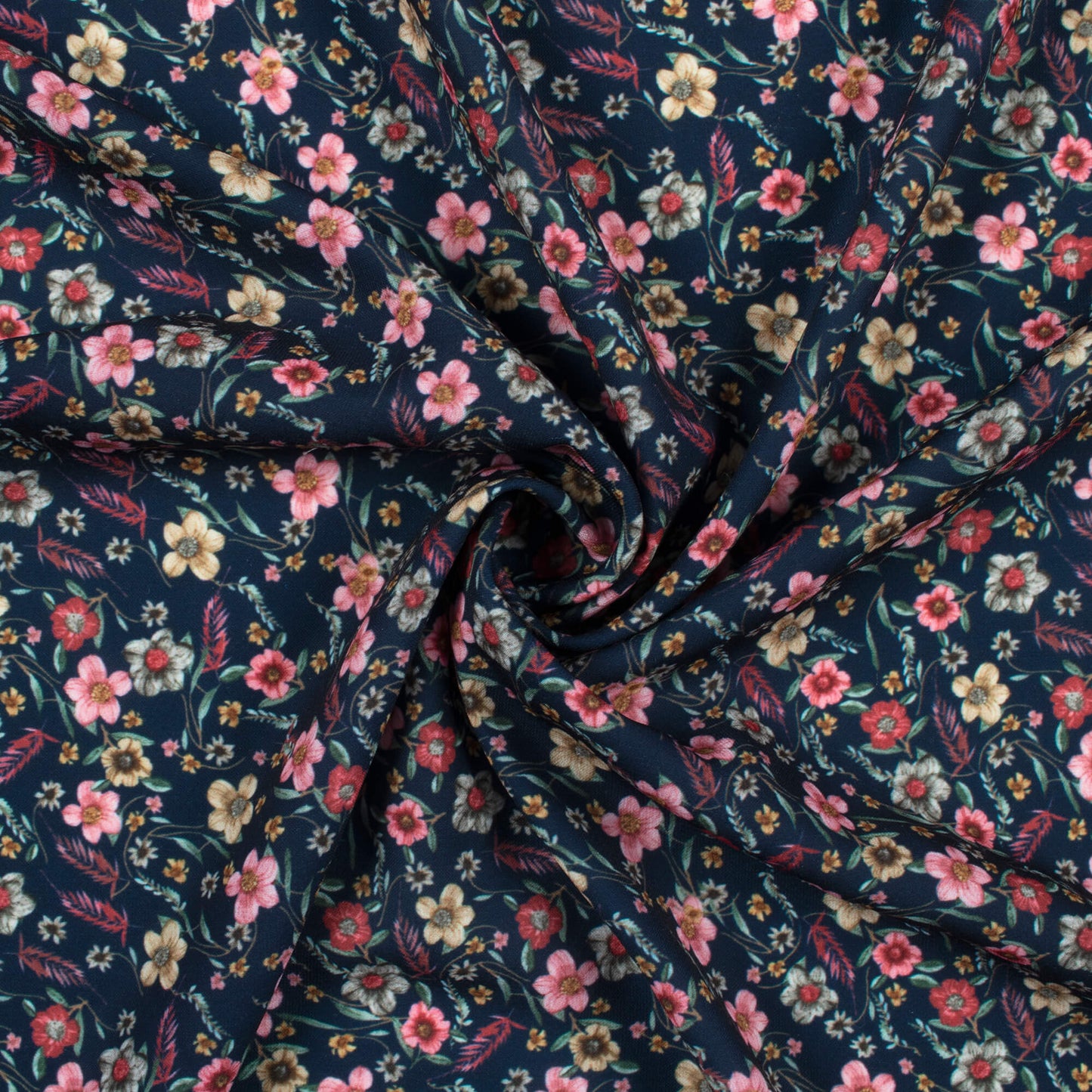 Dark Blue And Taffy Pink Floral Pattern Digital Print BSY Crepe Fabric