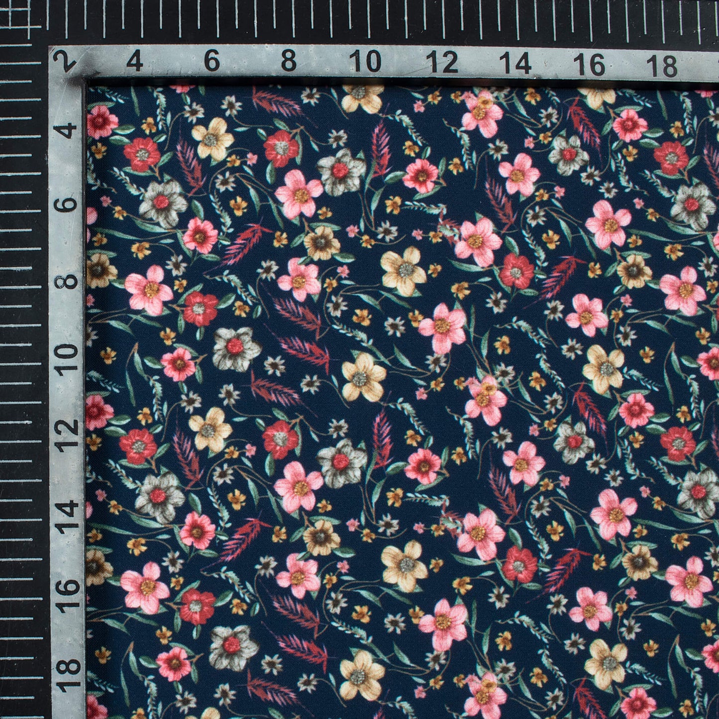 Dark Blue And Taffy Pink Floral Pattern Digital Print BSY Crepe Fabric