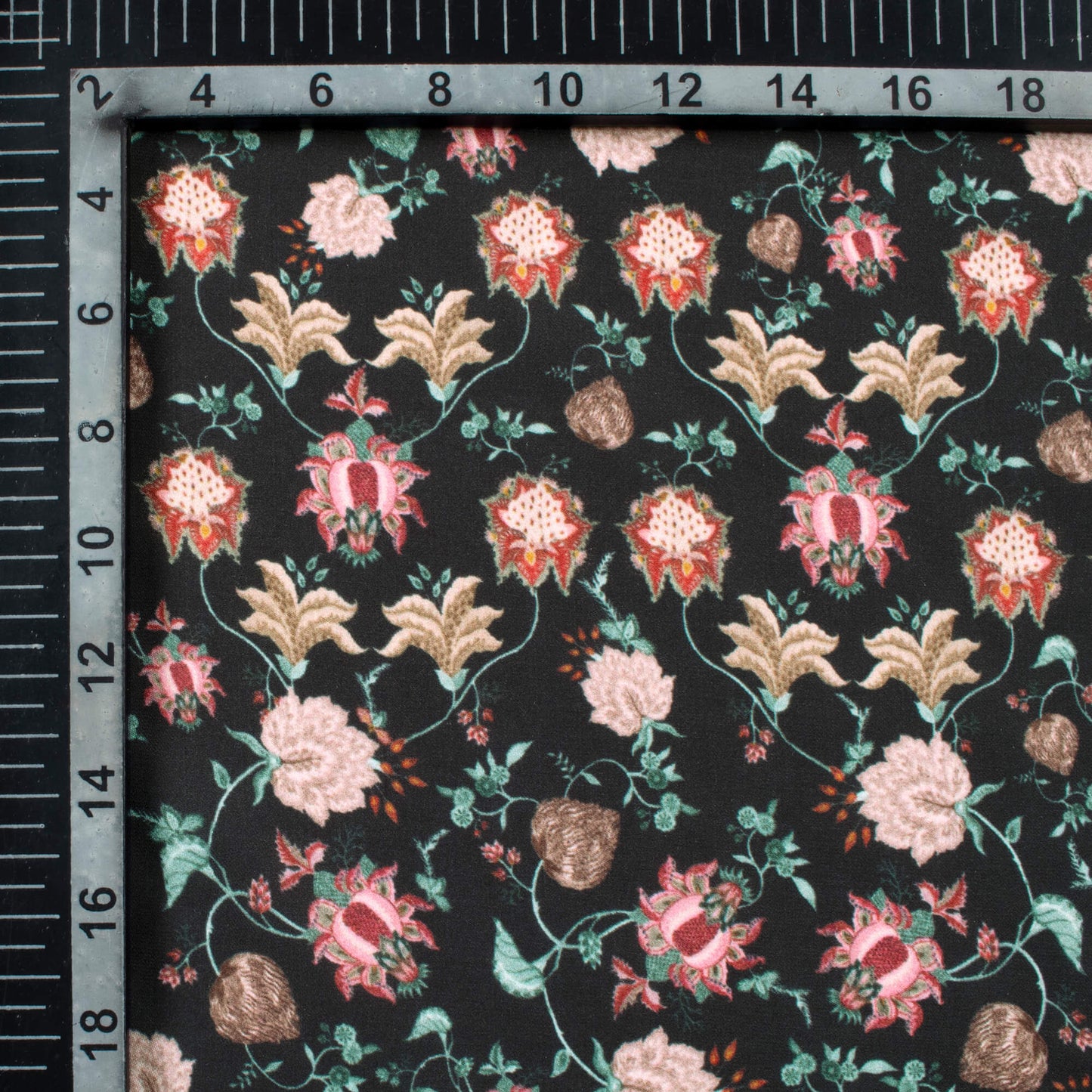 Black And Pink Floral Pattern Digital Print BSY Crepe Fabric