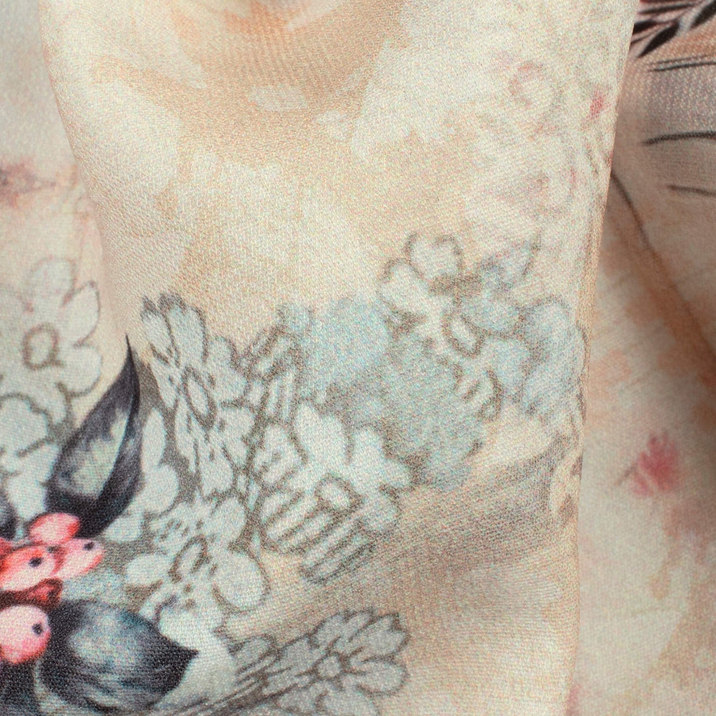 Beige And Pink Floral Pattern Digital Print BSY Crepe Fabric