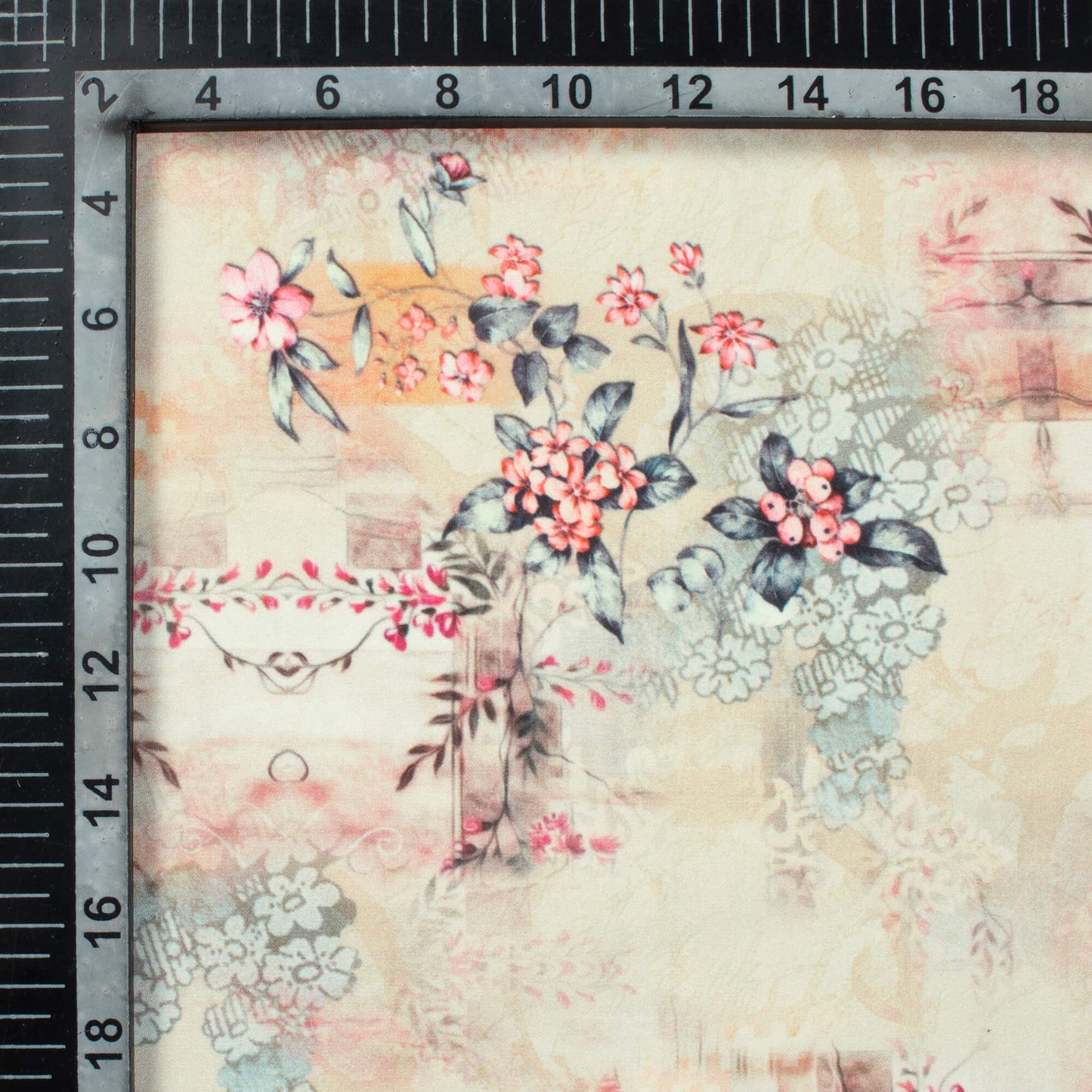 Beige And Pink Floral Pattern Digital Print BSY Crepe Fabric