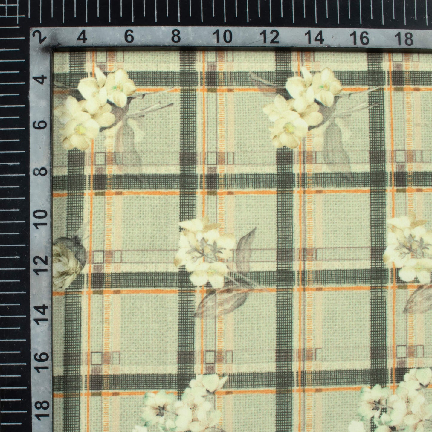 Sage Green And Cream Checks Pattern Digital Print BSY Crepe Fabric