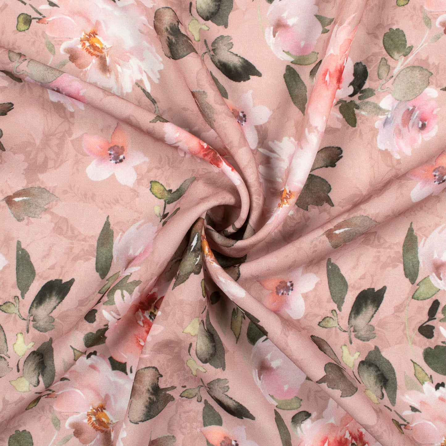 Thulian Pink And Green Floral Pattern Digital Print BSY Crepe Fabric