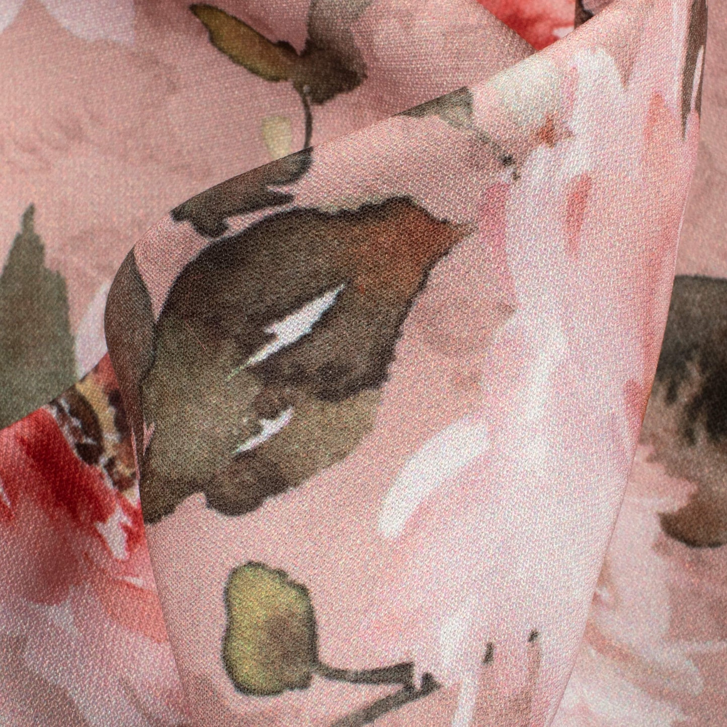 Thulian Pink And Green Floral Pattern Digital Print BSY Crepe Fabric