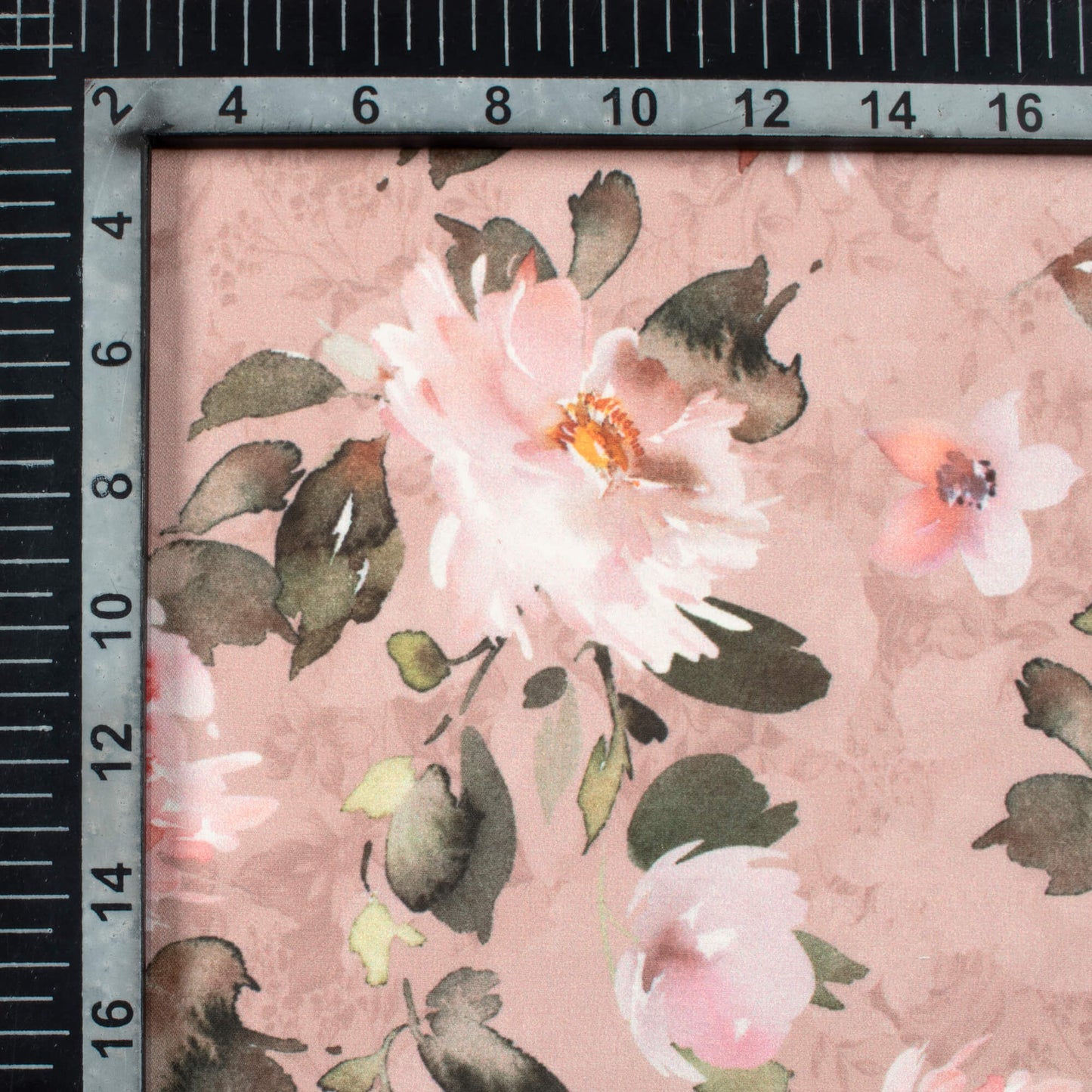 Thulian Pink And Green Floral Pattern Digital Print BSY Crepe Fabric