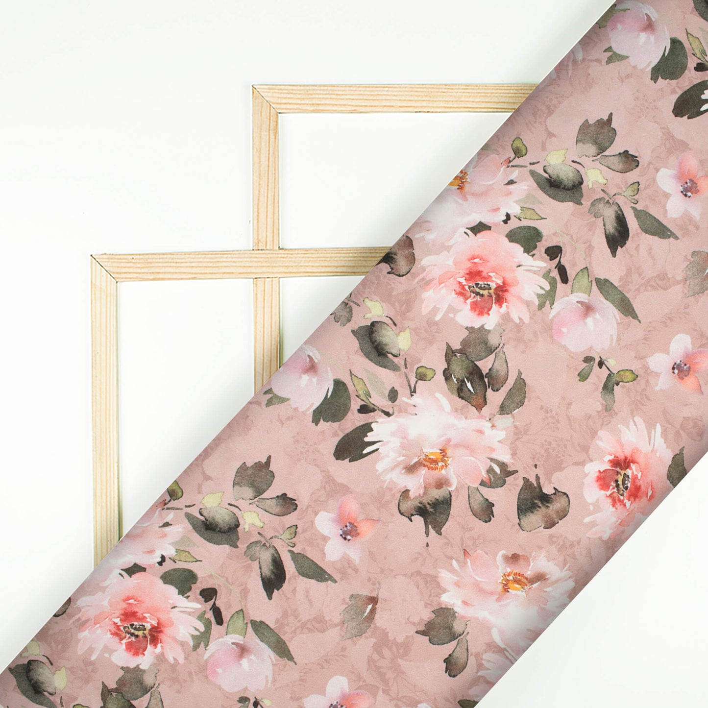 Thulian Pink And Green Floral Pattern Digital Print BSY Crepe Fabric