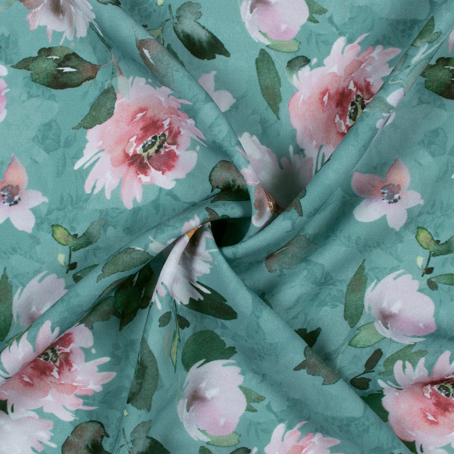 Maya Blue And Pink Floral Pattern Digital Print BSY Crepe Fabric