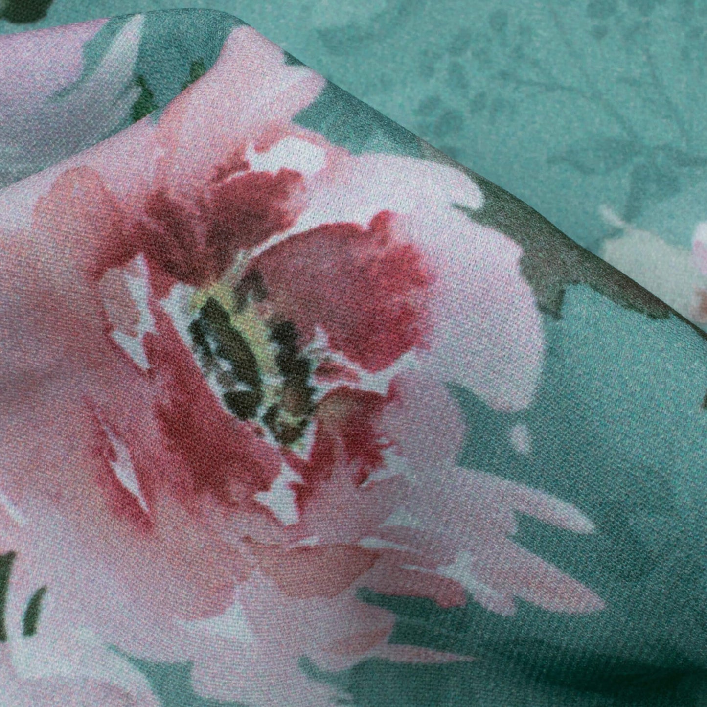 Maya Blue And Pink Floral Pattern Digital Print BSY Crepe Fabric