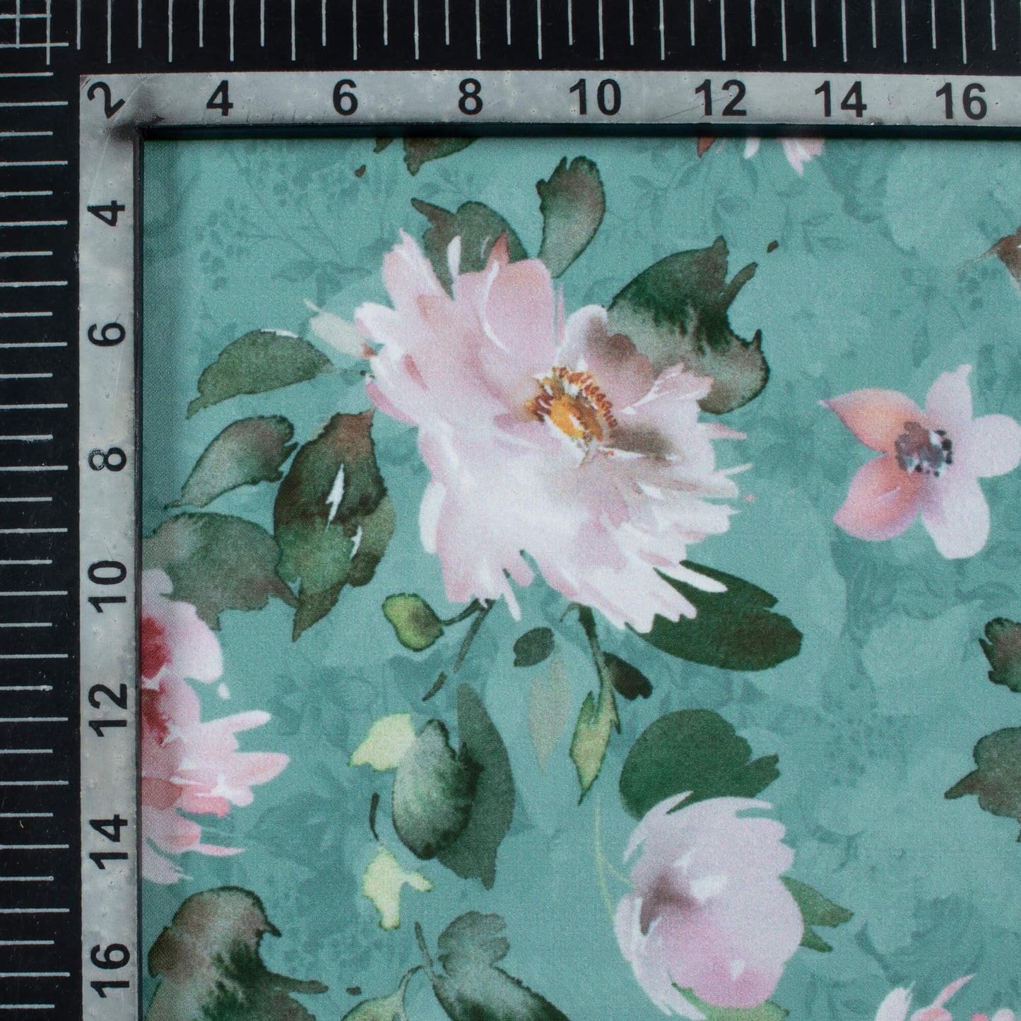 Maya Blue And Pink Floral Pattern Digital Print BSY Crepe Fabric