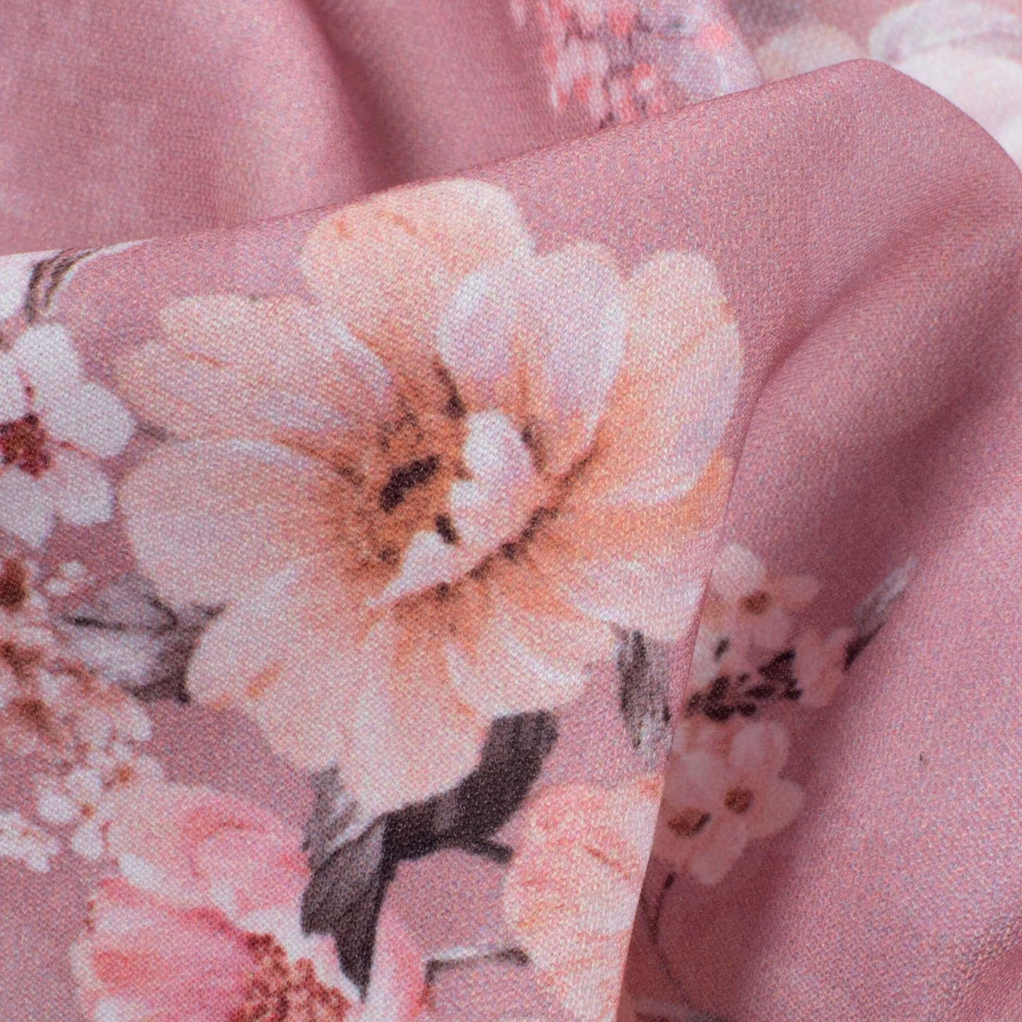 Thulian Pink Floral Pattern Digital Print BSY Crepe Fabric