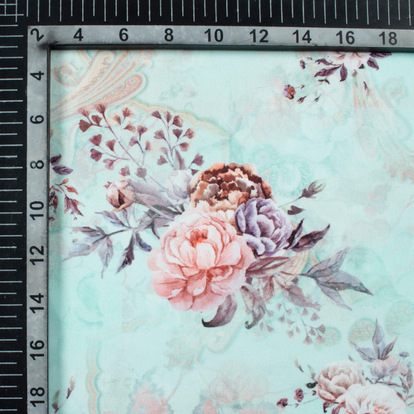 Baby Blue And Pale Pink Floral Pattern Digital Print BSY Crepe Fabric