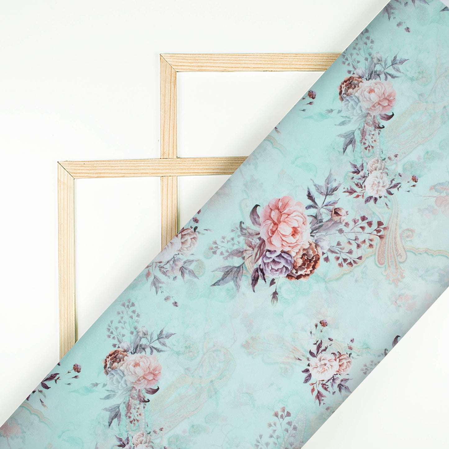 Baby Blue And Pale Pink Floral Pattern Digital Print BSY Crepe Fabric