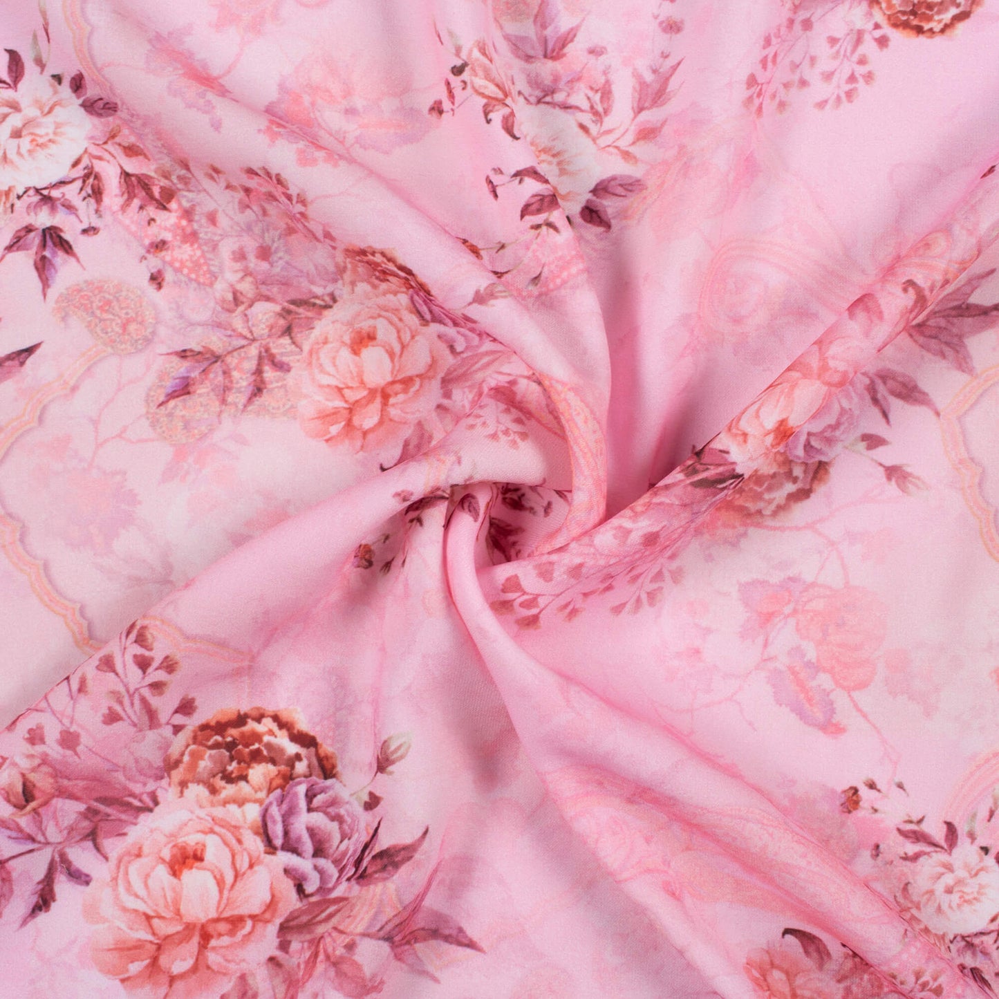 Lavender Pink Floral Pattern Digital Print BSY Crepe Fabric