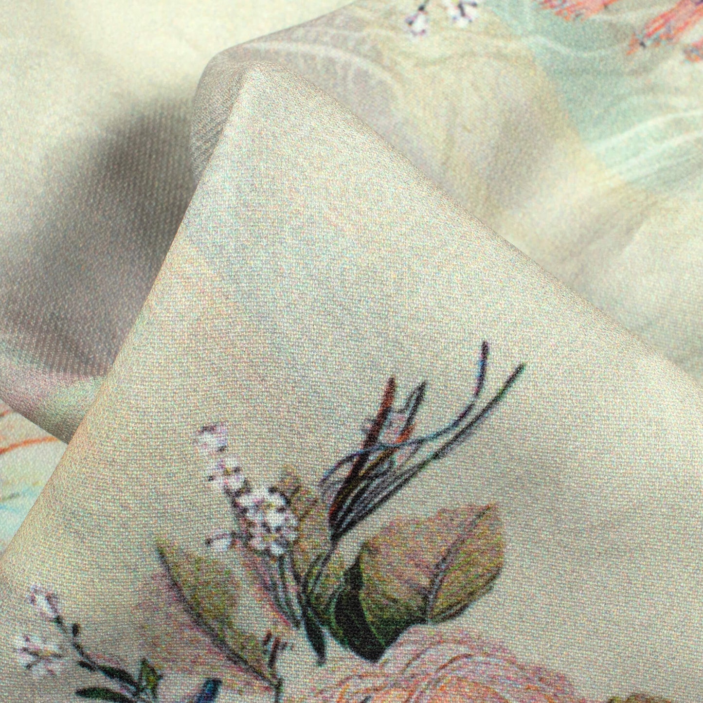 Sage Green And Pink Floral Pattern Digital Print BSY Crepe Fabric