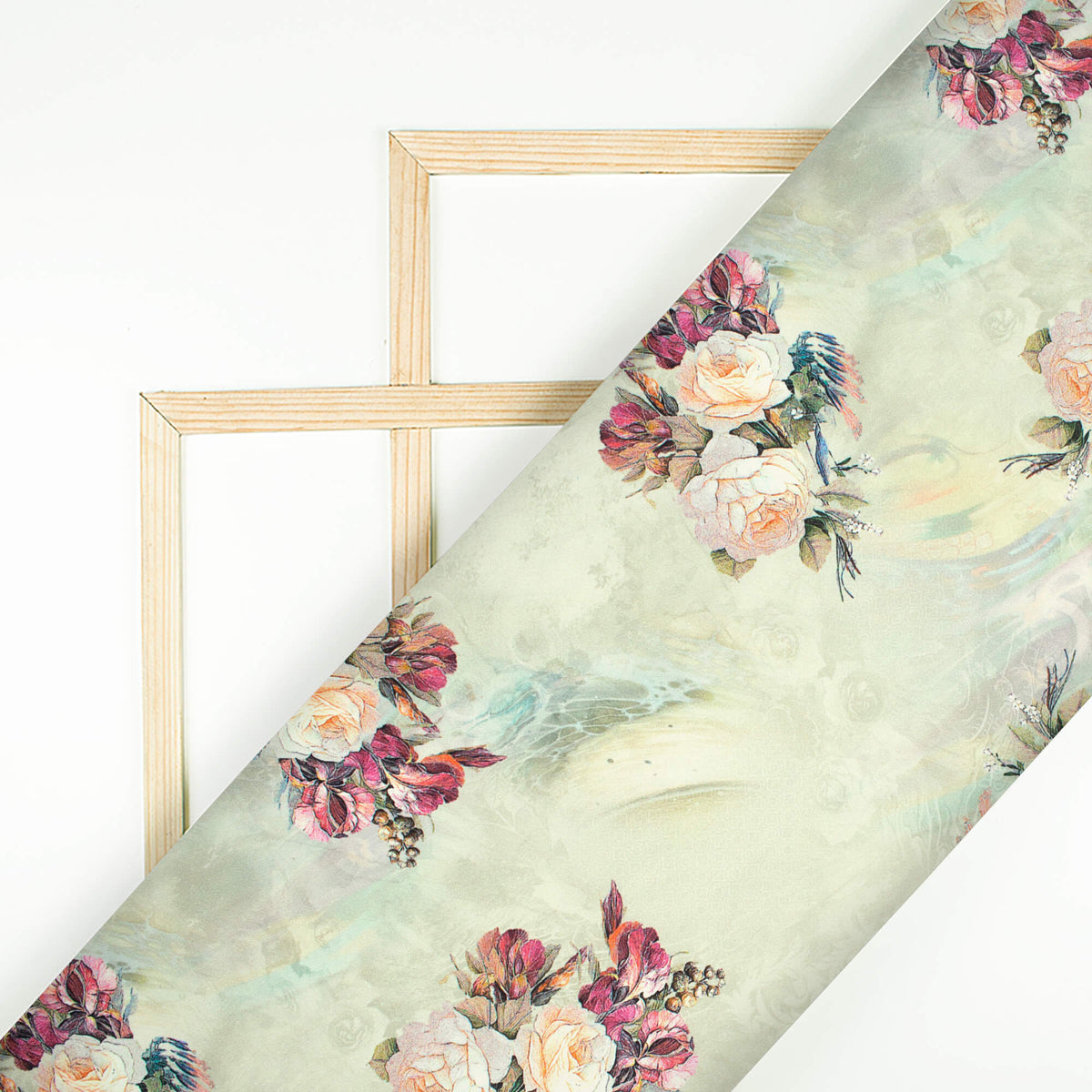Sage Green And Pink Floral Pattern Digital Print BSY Crepe Fabric