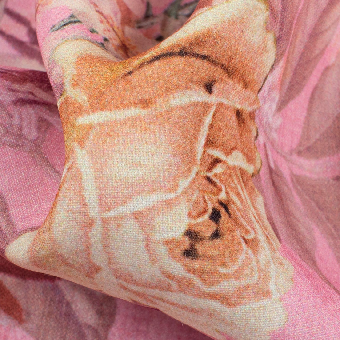 Taffy Pink And Cream Floral Pattern Digital Print BSY Crepe Fabric