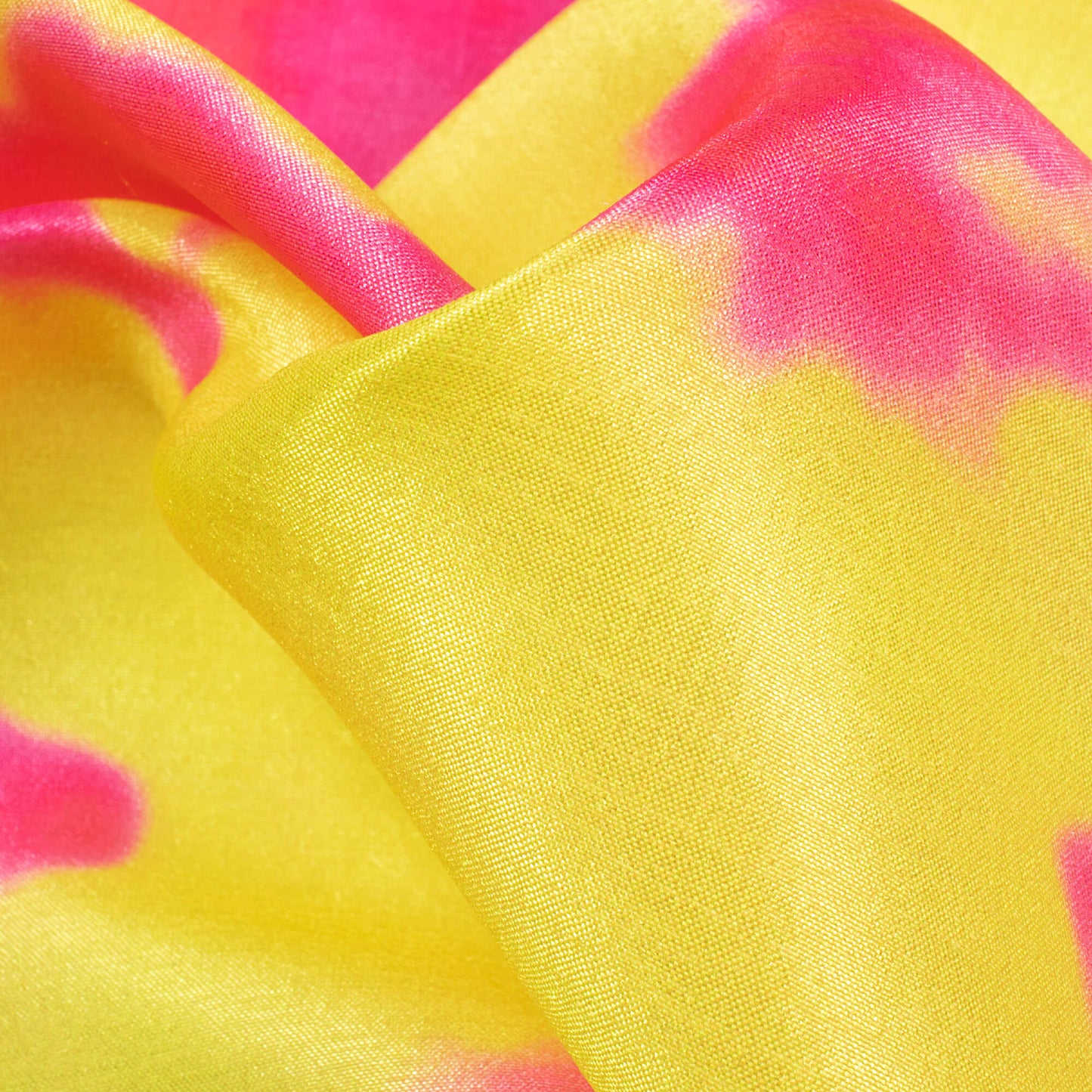 Bumblebee Yellow And Hot Pink Tye And Dye Pattern Digital Print Flat Silk Fabric