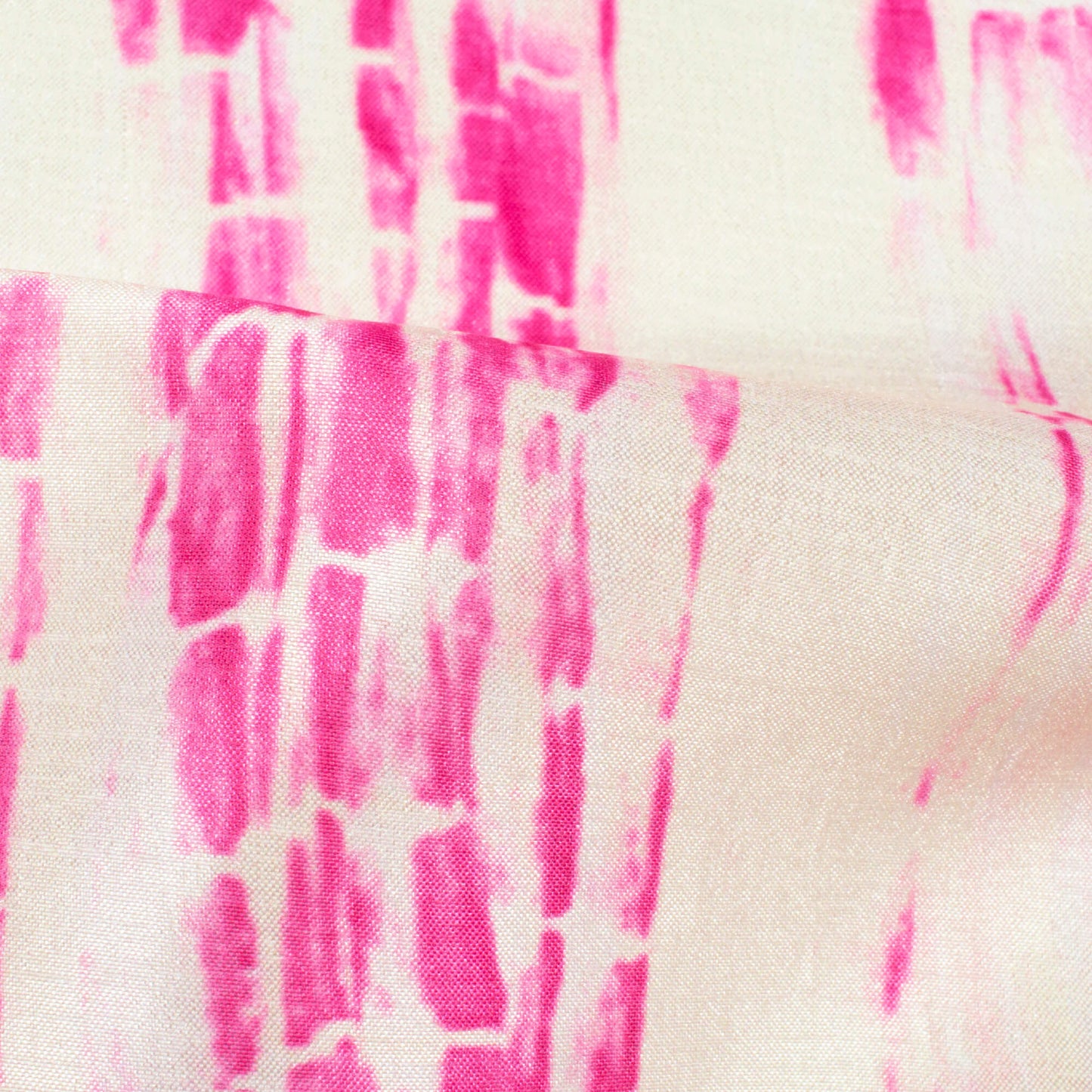 Cream And Hot Pink Shiiborii Pattern Digital Print Flat Silk Fabric