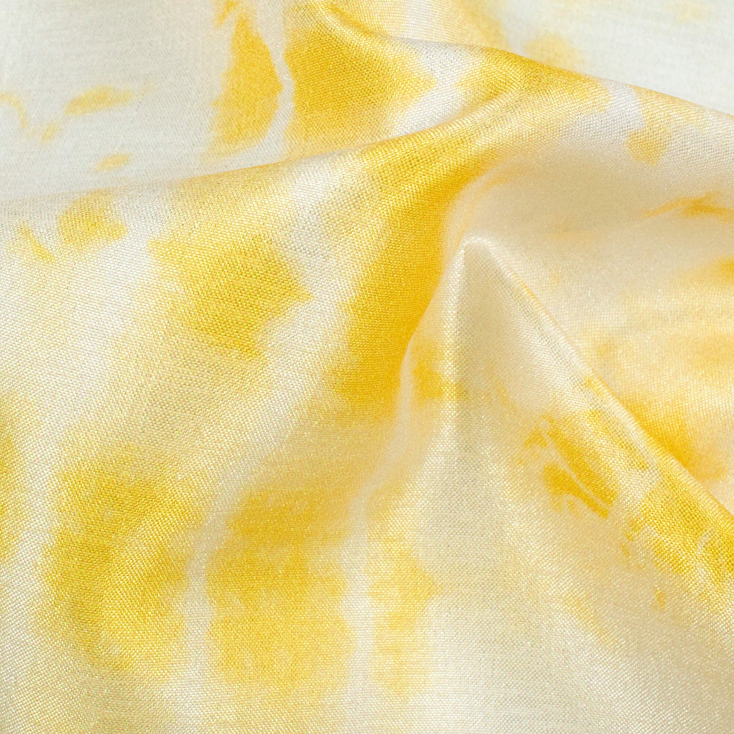 Mustard Yellow And White Abstract Pattern Digital Print Flat Silk Fabric