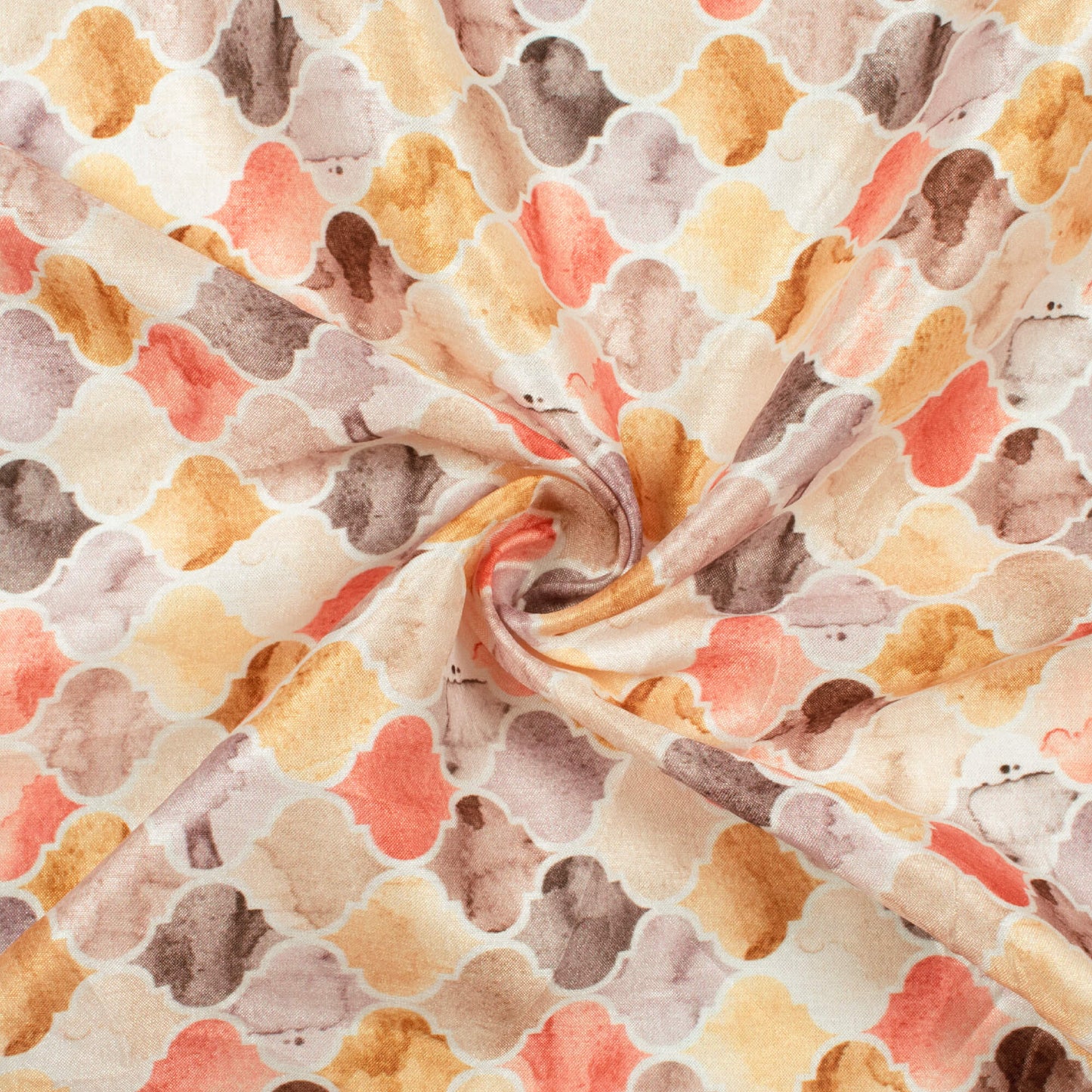 Cream And Anchor Grey Trellis Pattern Digital Print Flat Silk Fabric