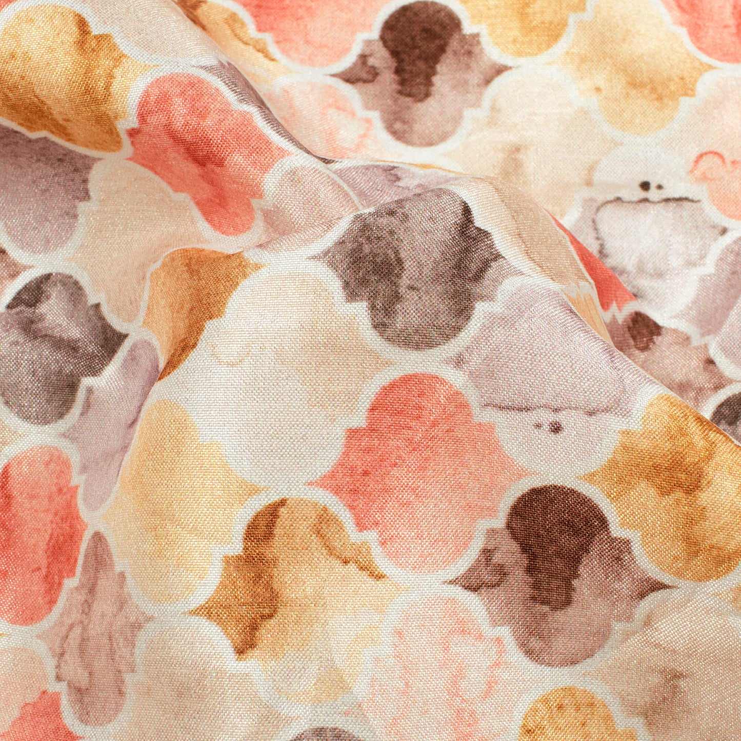 Cream And Anchor Grey Trellis Pattern Digital Print Flat Silk Fabric