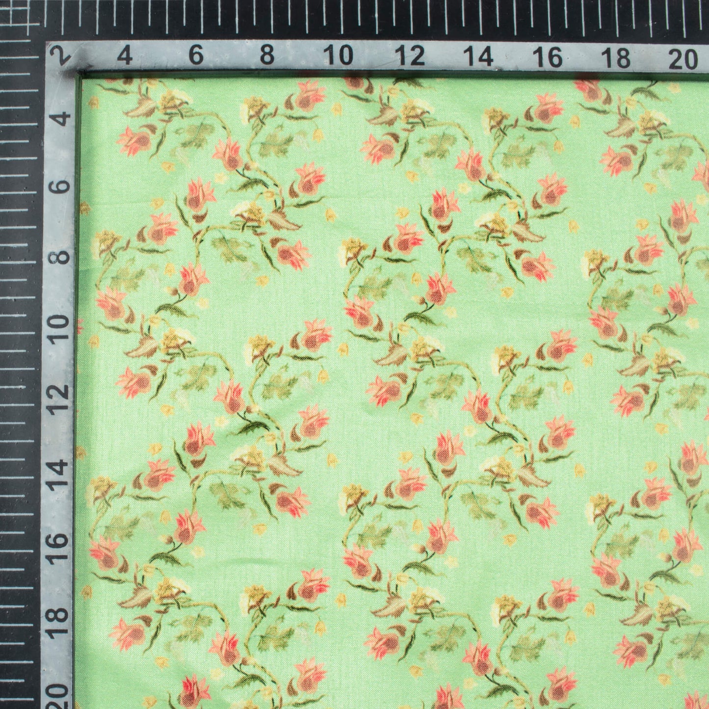 Paris Green And Rose Pink Floral Pattern Digital Print Flat Silk Fabric