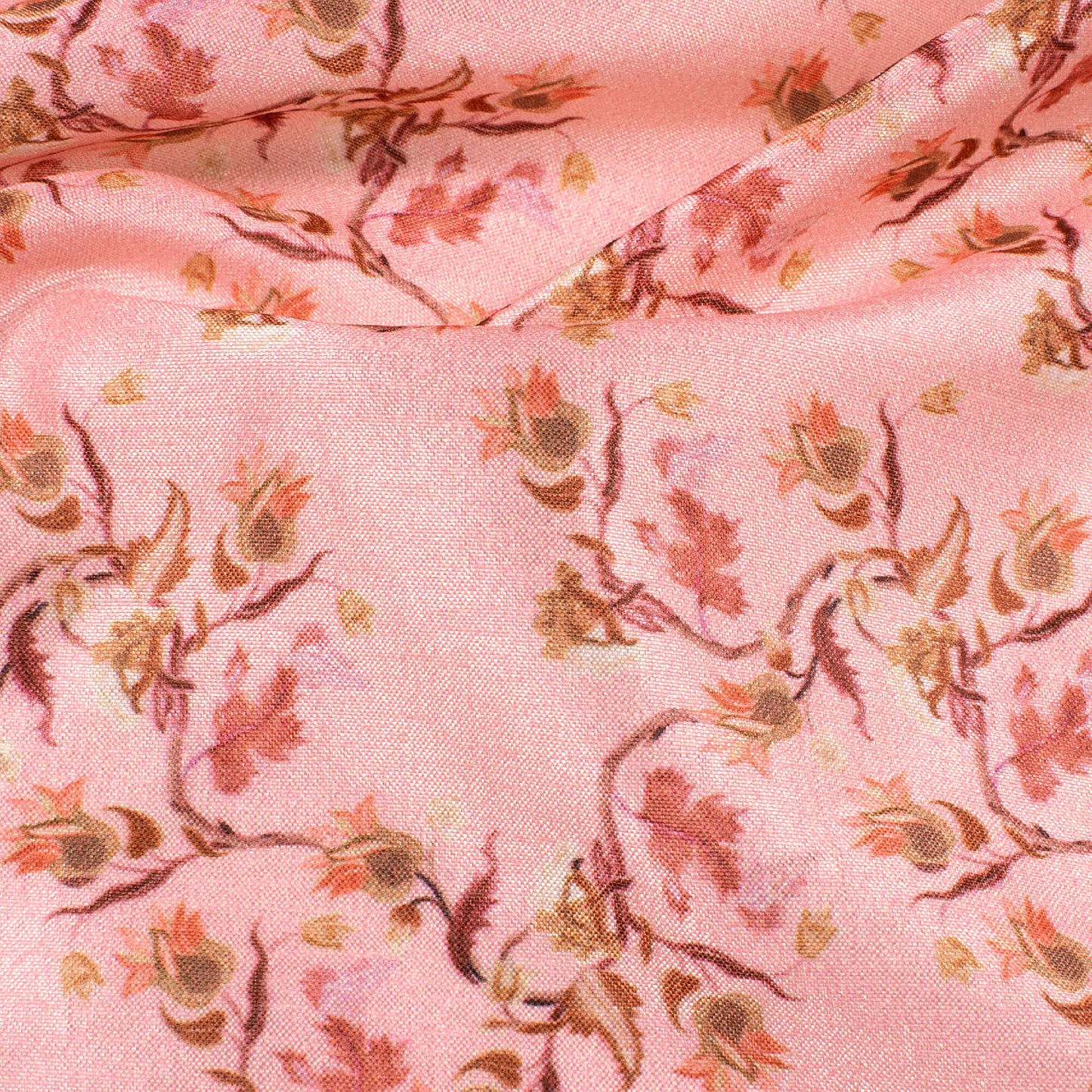 Taffy Pink Floral Pattern Digital Print Flat Silk Fabric