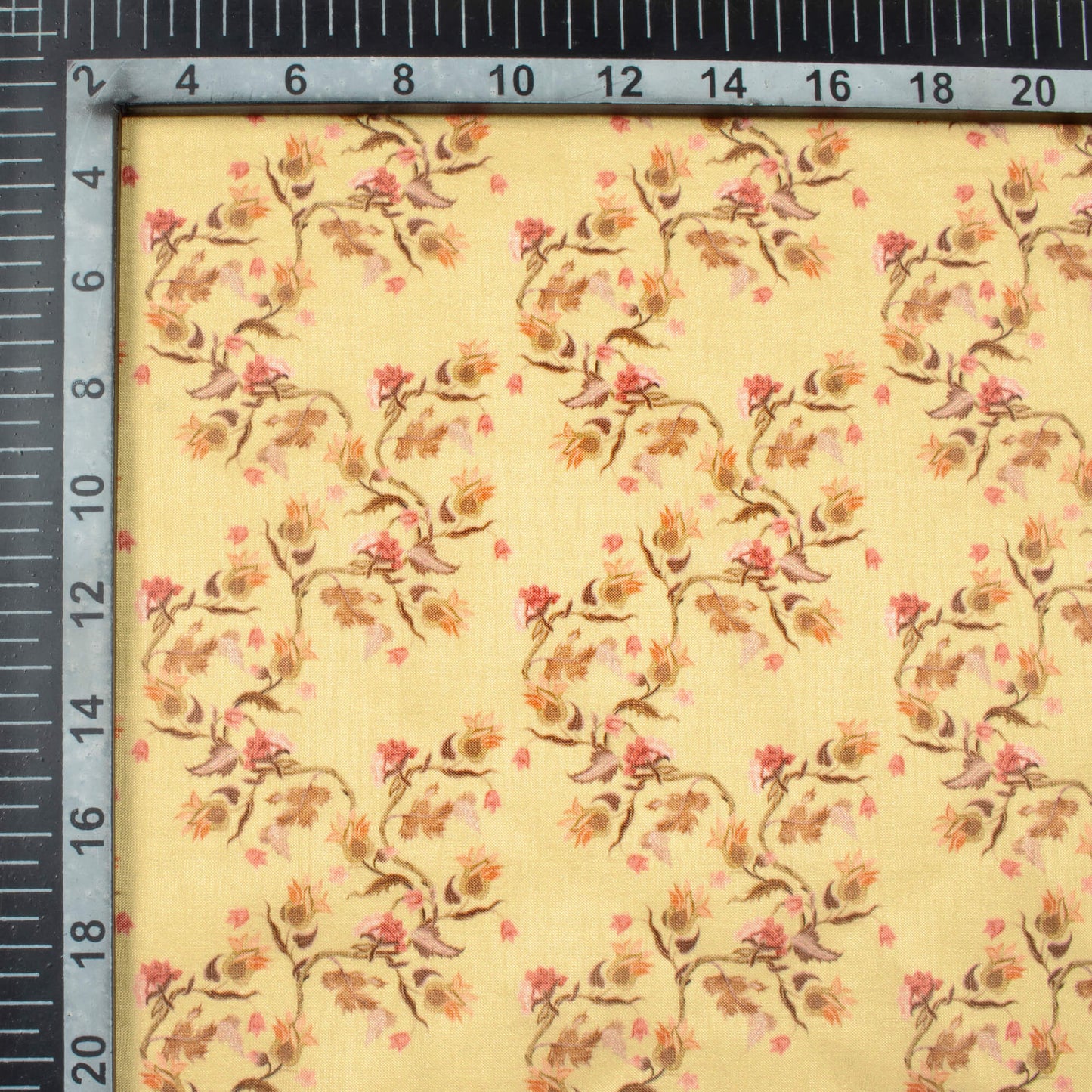 Mellow Yellow And Rose Pink Floral Pattern Digital Print Flat Silk Fabric