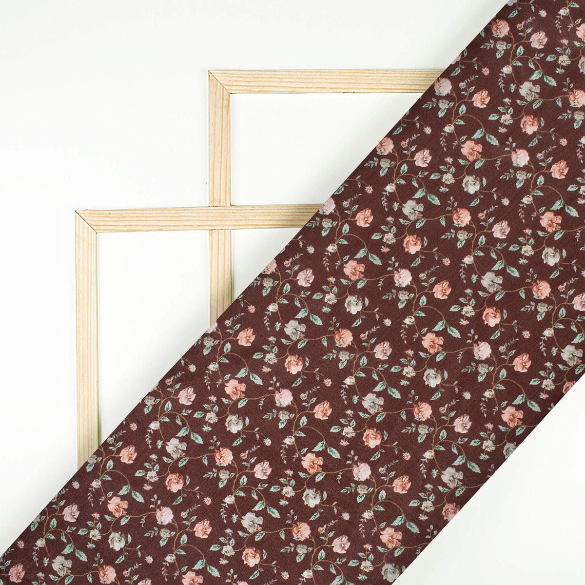 Seal Brown And Brick Pink Floral Pattern Digital Print Flat Silk Fabric