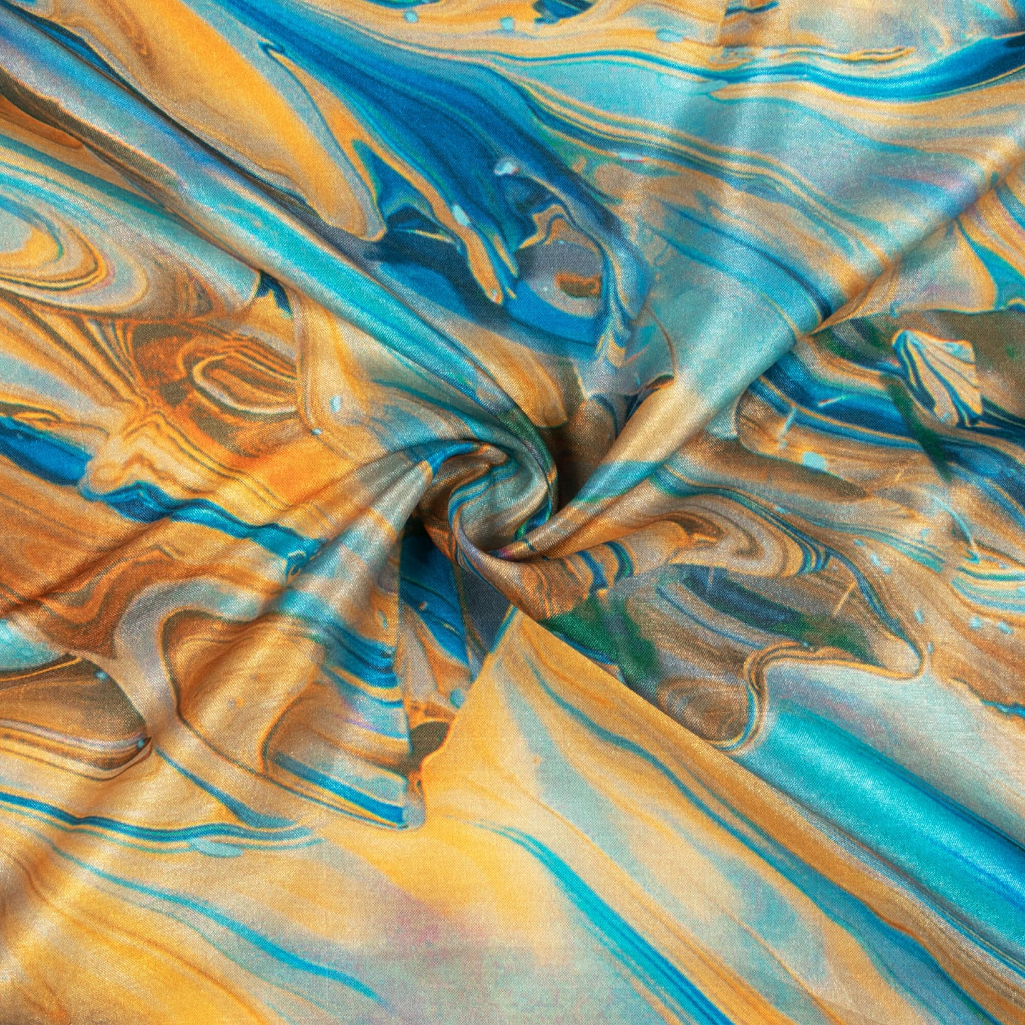 Squash Orange And Azure Blue Abstract Pattern Digital Print Flat Silk Fabric