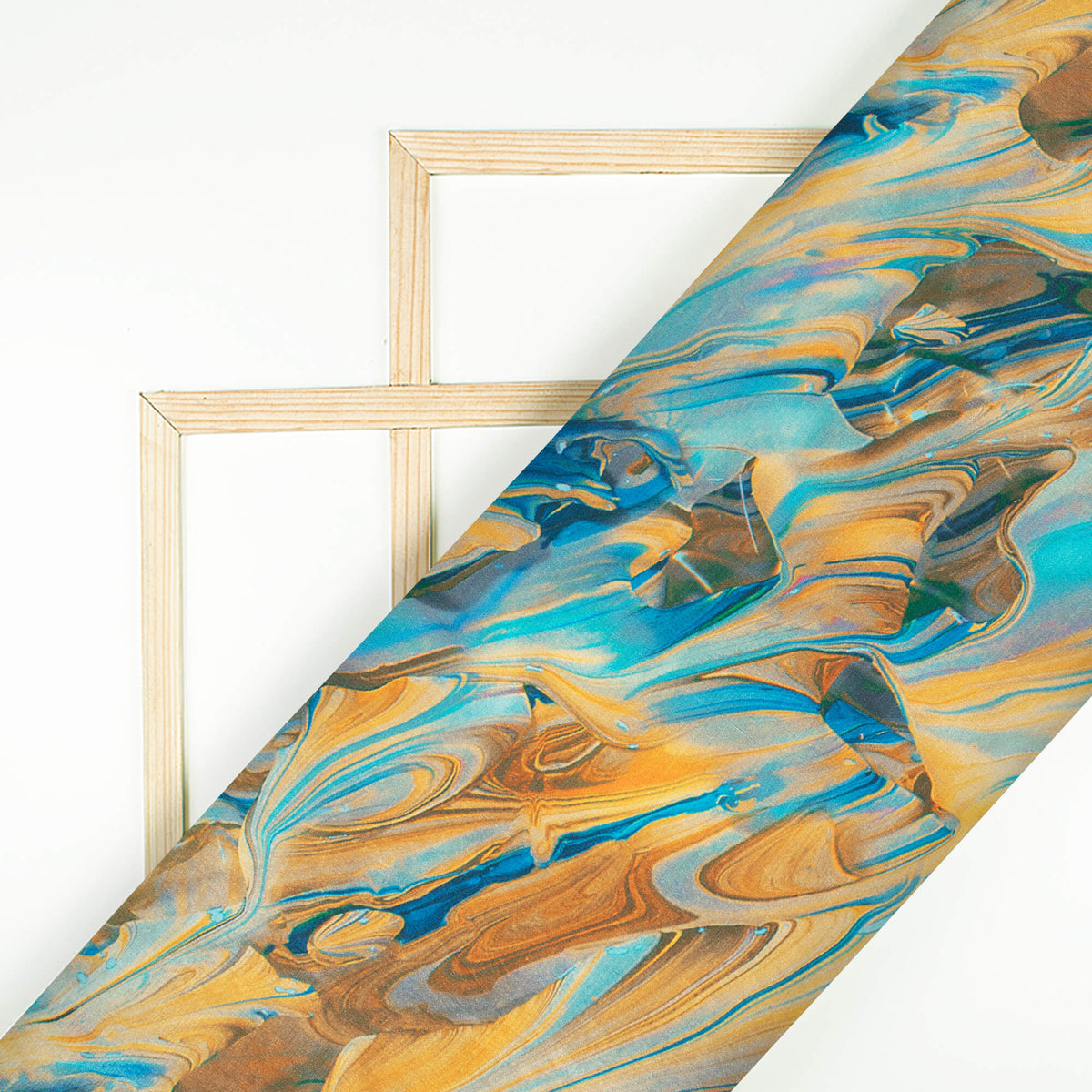 Squash Orange And Azure Blue Abstract Pattern Digital Print Flat Silk Fabric