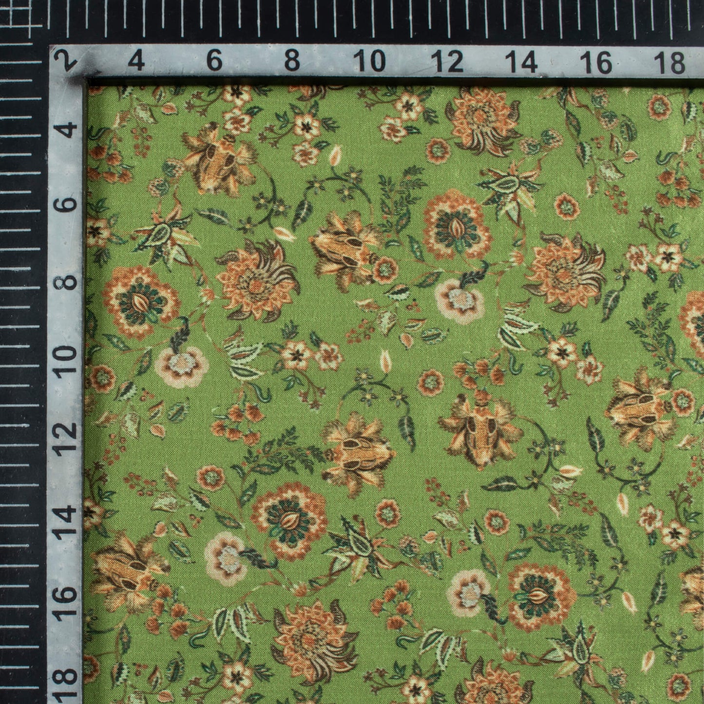 Fern Green And Pink Floral Pattern Digital Print Flat Silk Fabric