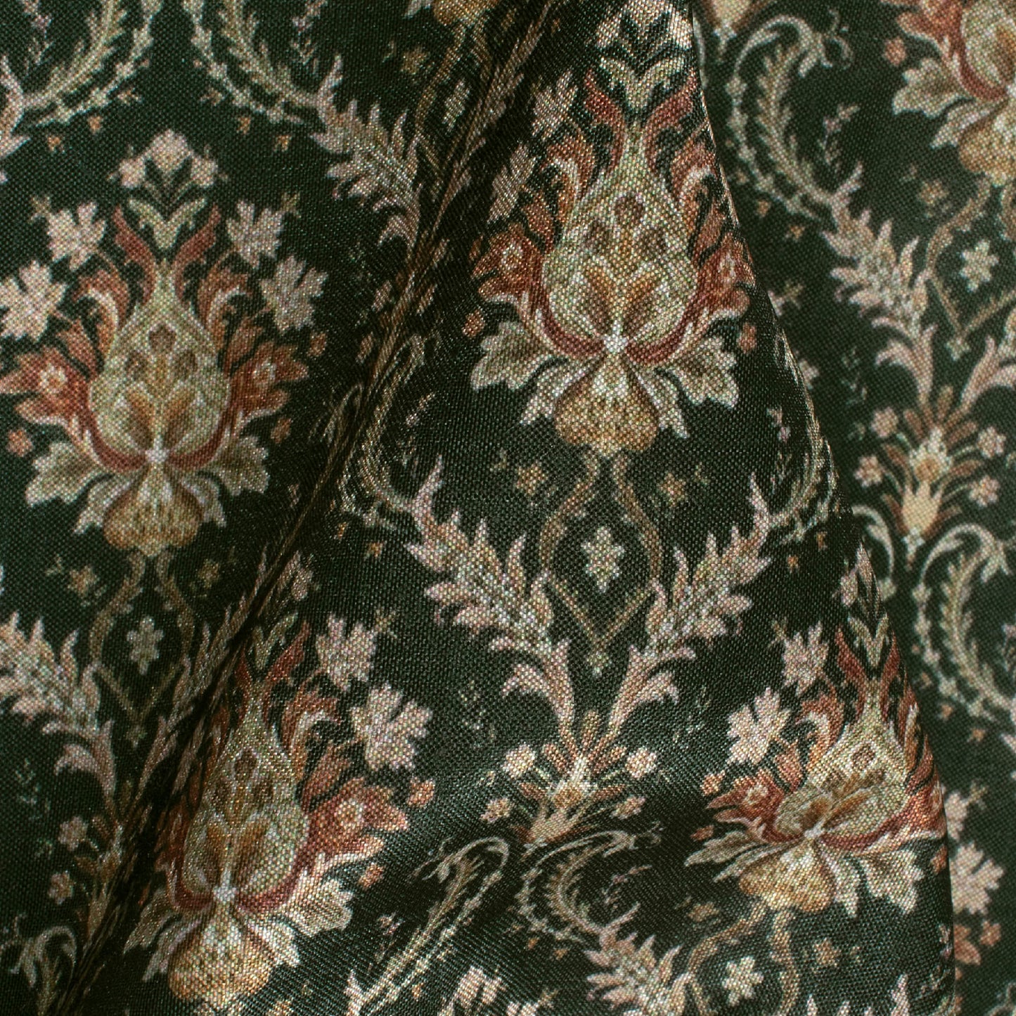 Deep Green And Beige Trellis Pattern Digital Print Flat Silk Fabric