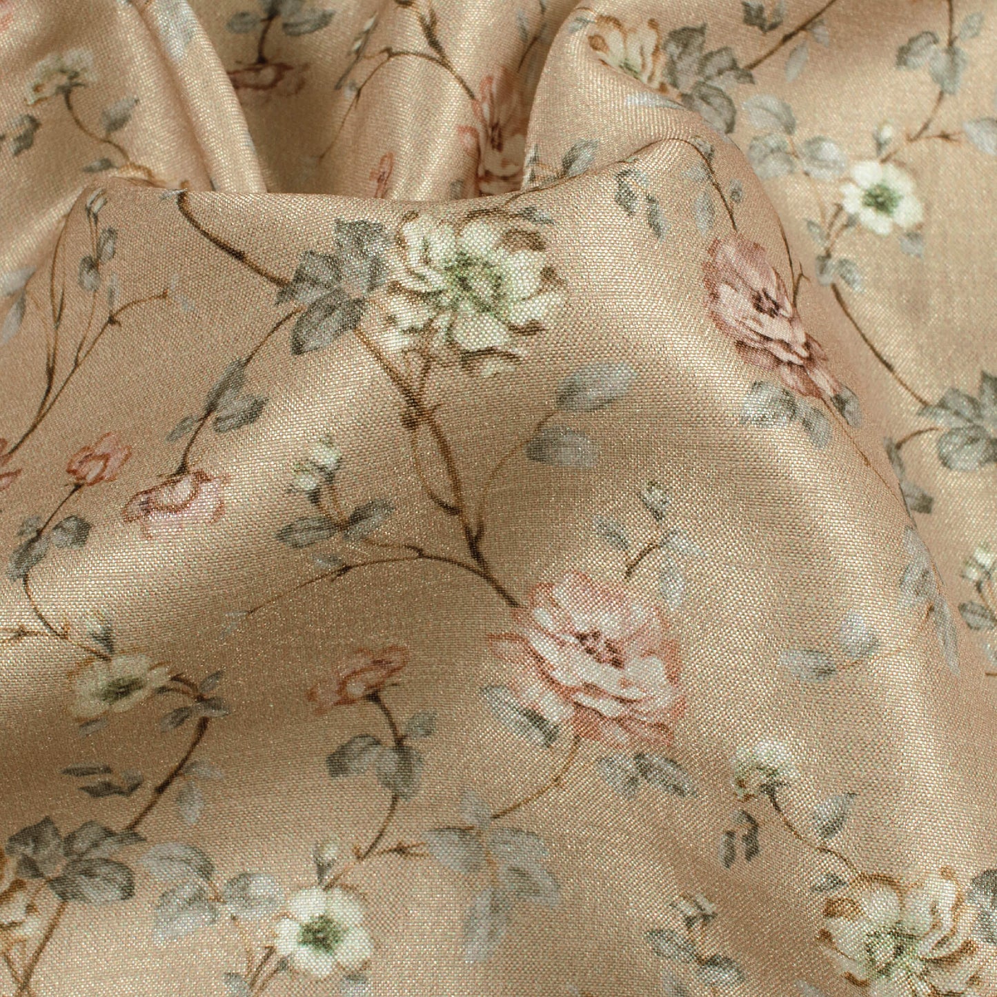 Light Brown And Rose Pink Floral Pattern Digital Print Flat Silk Fabric