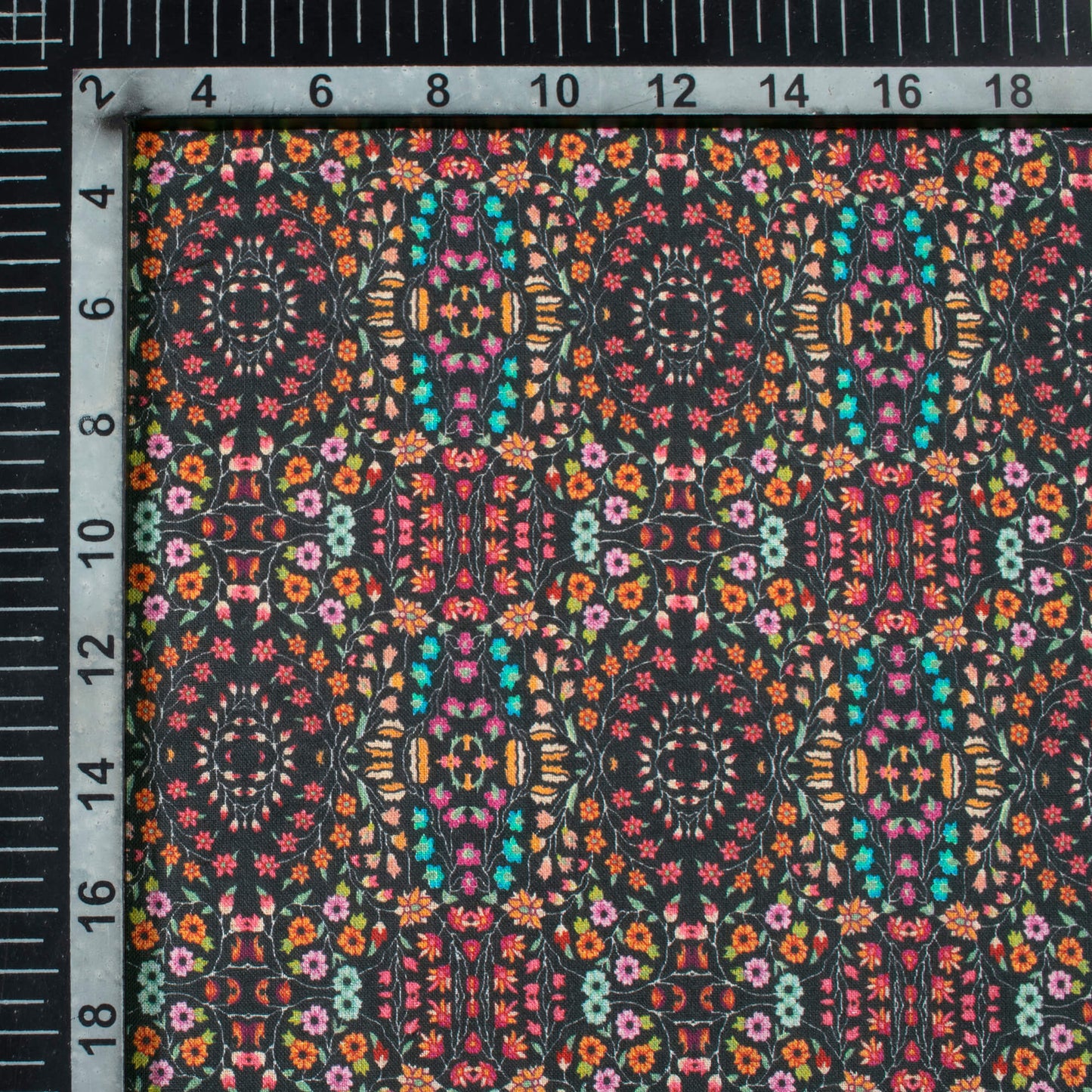 Black And Pink Floral Pattern Digital Print Cotton Cambric Fabric