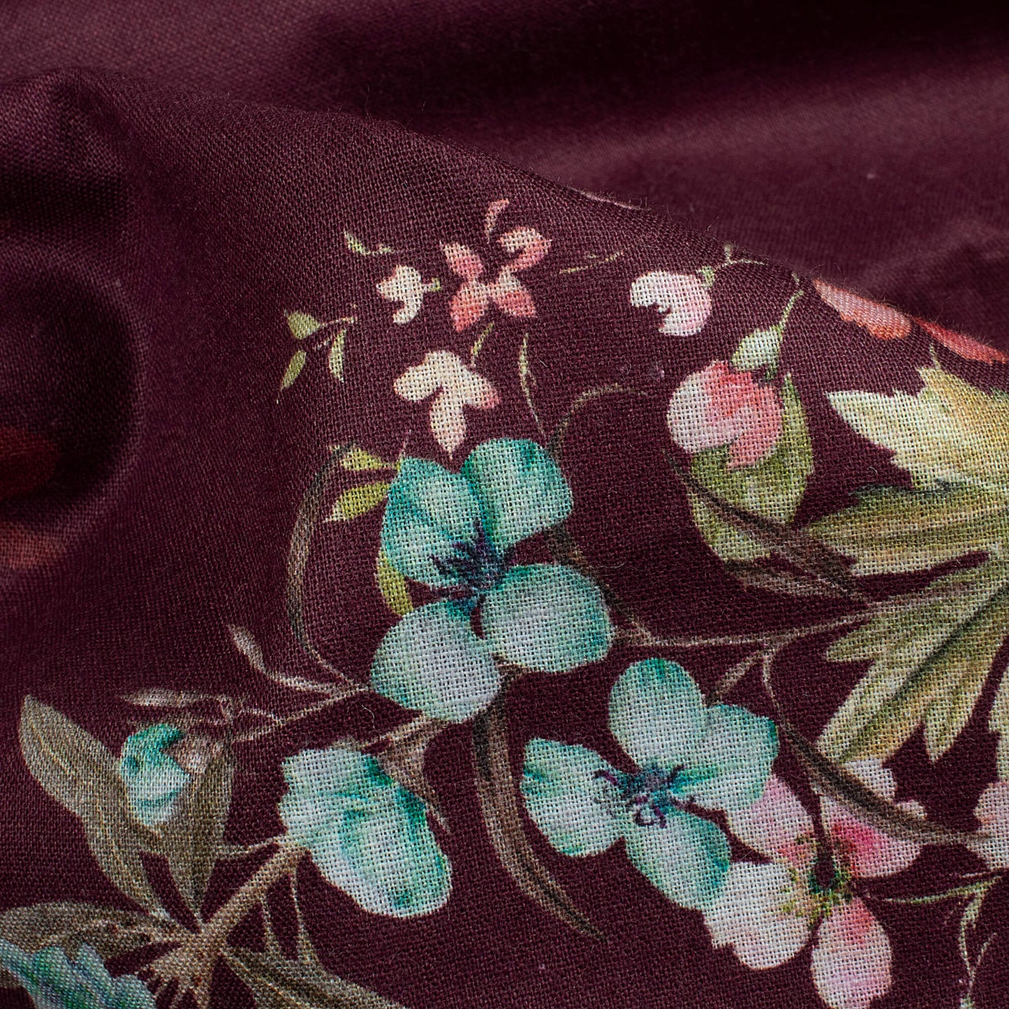 Sangria Purple And Blue Floral Pattern Digital Print Cotton Cambric Fabric
