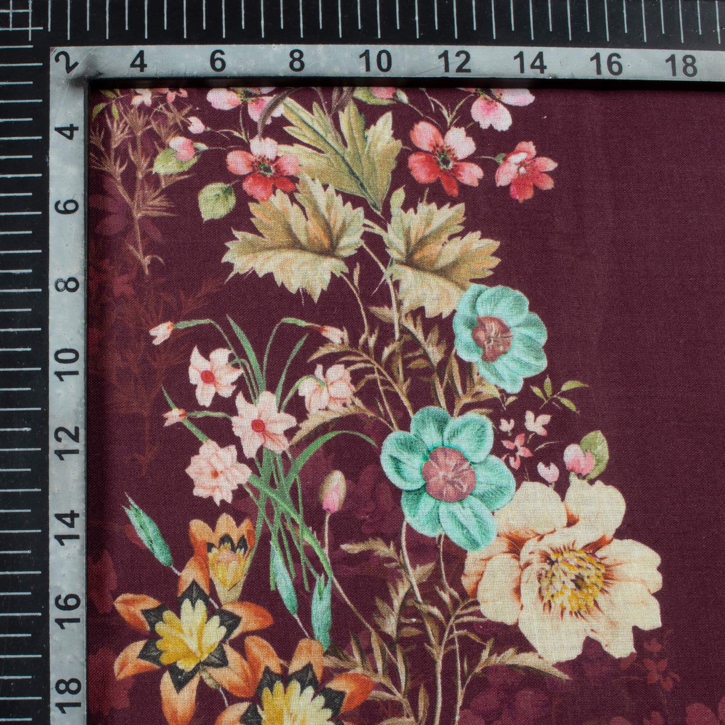 Sangria Purple And Blue Floral Pattern Digital Print Cotton Cambric Fabric