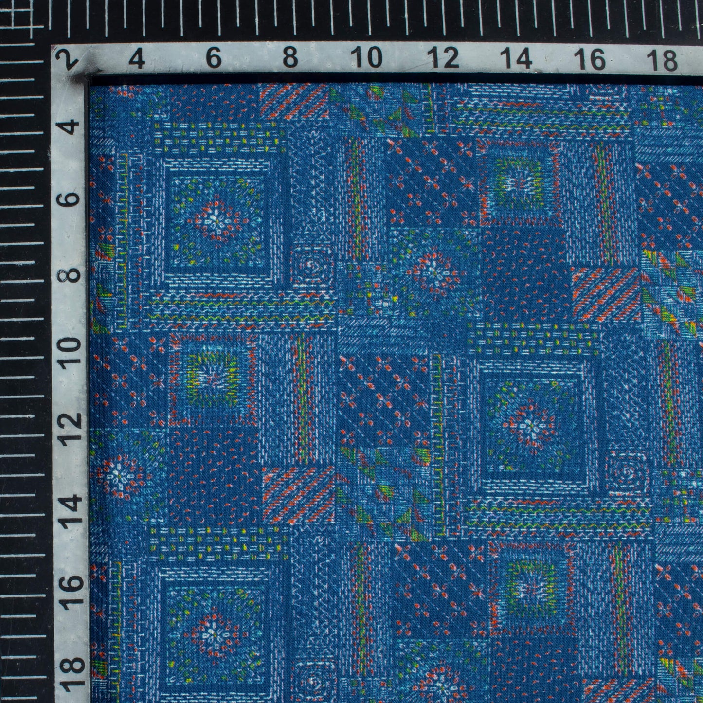 Yale Blue Traditional Pattern Digital Print Cotton Cambric Fabric