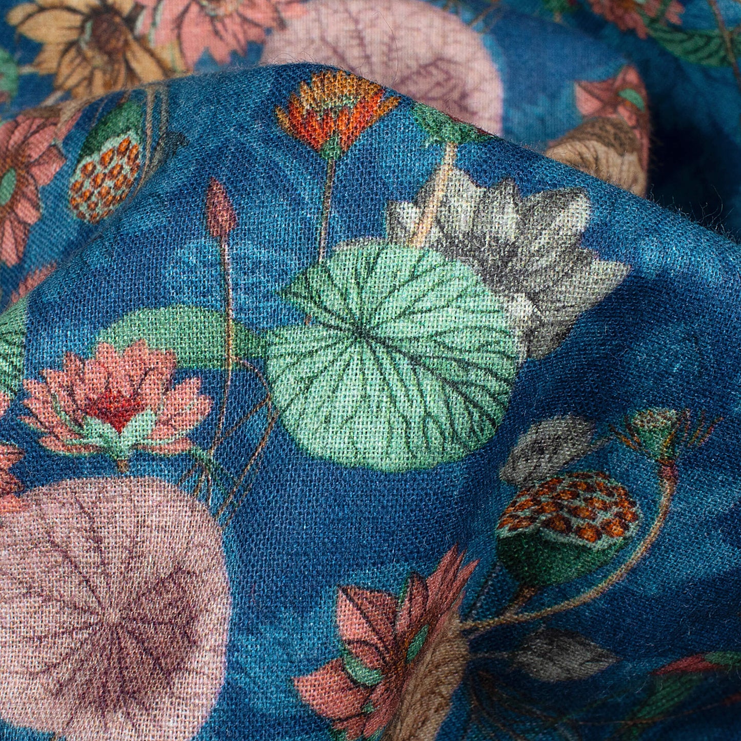 Yale Blue And Mint Green Floral Pattern Digital Print Cotton Cambric Fabric