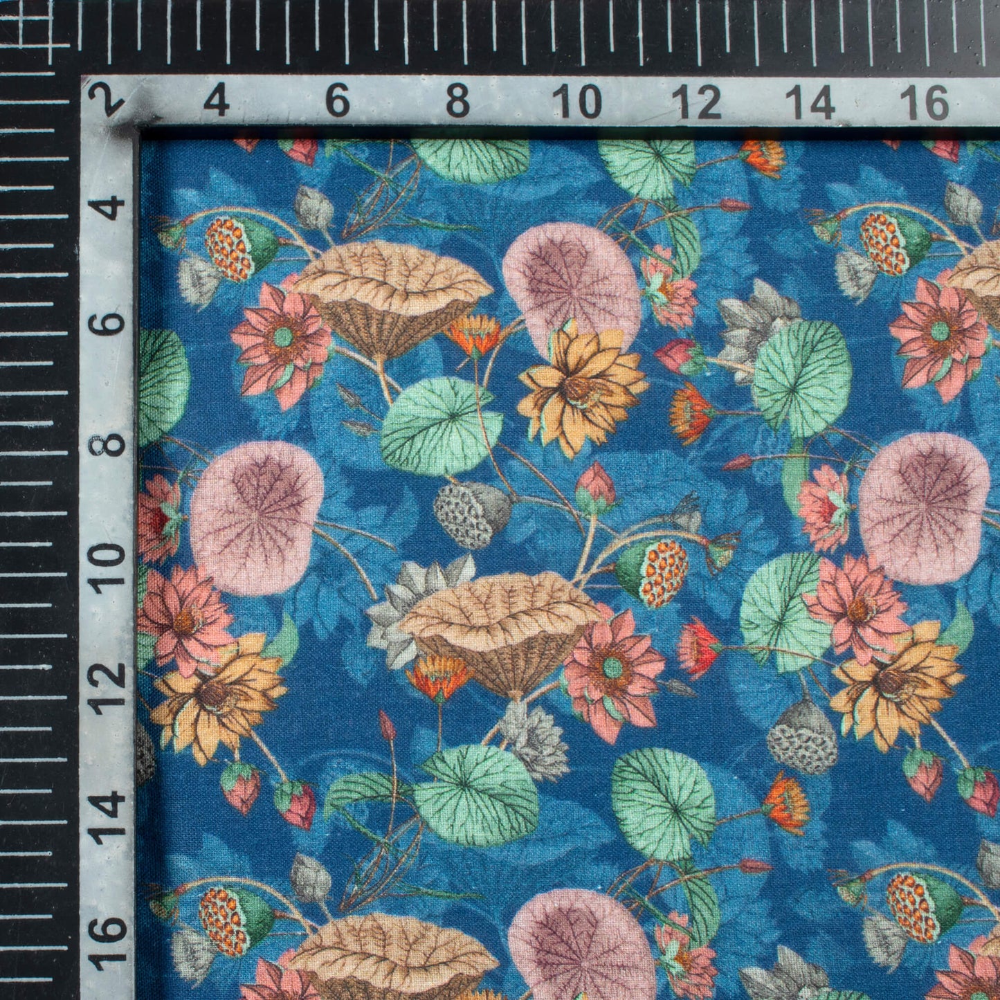 Yale Blue And Mint Green Floral Pattern Digital Print Cotton Cambric Fabric
