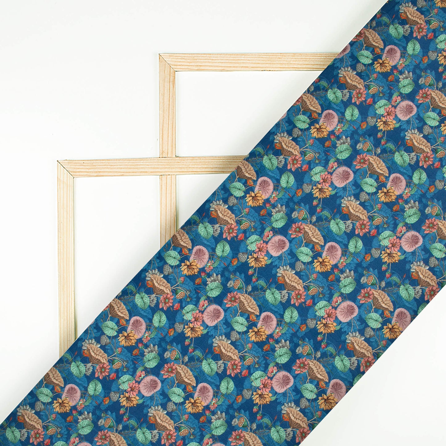 Yale Blue And Mint Green Floral Pattern Digital Print Cotton Cambric Fabric