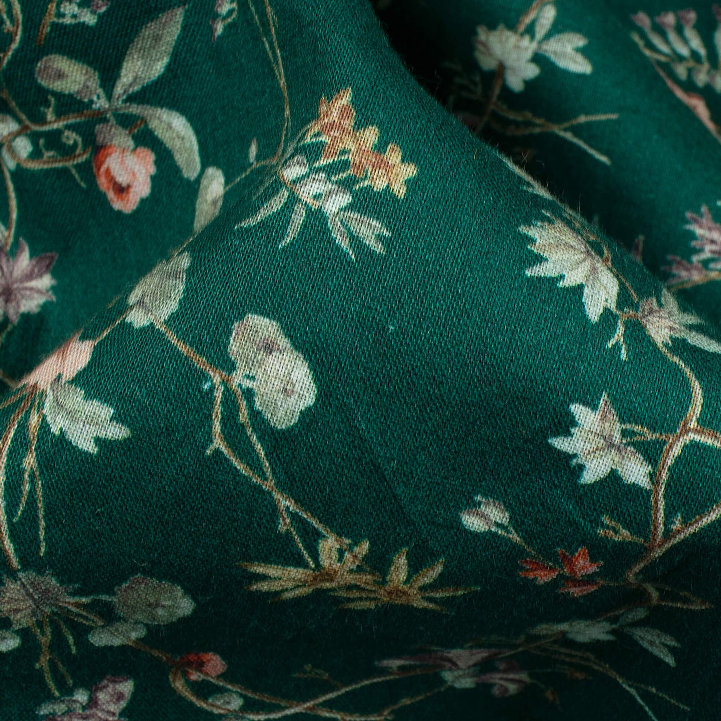 Deep Sea Green And Pink Floral Pattern Digital Print Cotton Cambric Fabric