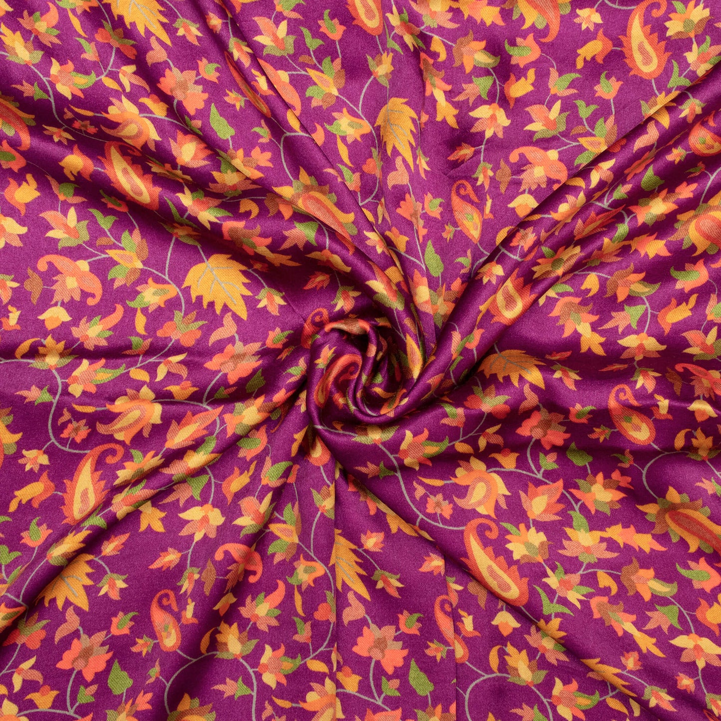 Deep Purple And Red Floral Pattern Digital Print Viscose Gaji Silk Fabric