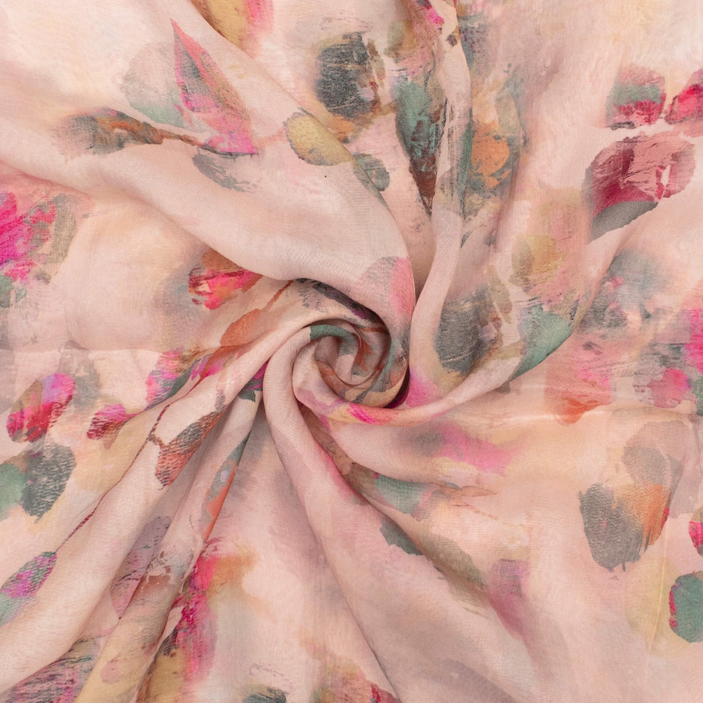 Pale Pink And Pine Green Leaf Pattern Digital Print Viscose Paper Silk Fabric