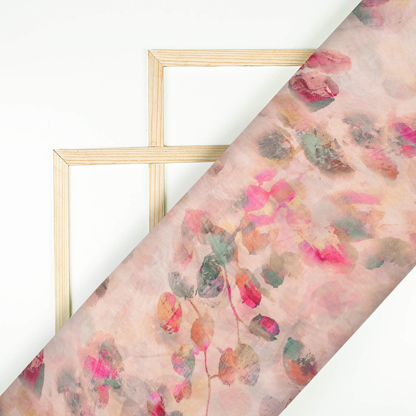 Pale Pink And Pine Green Leaf Pattern Digital Print Viscose Paper Silk Fabric