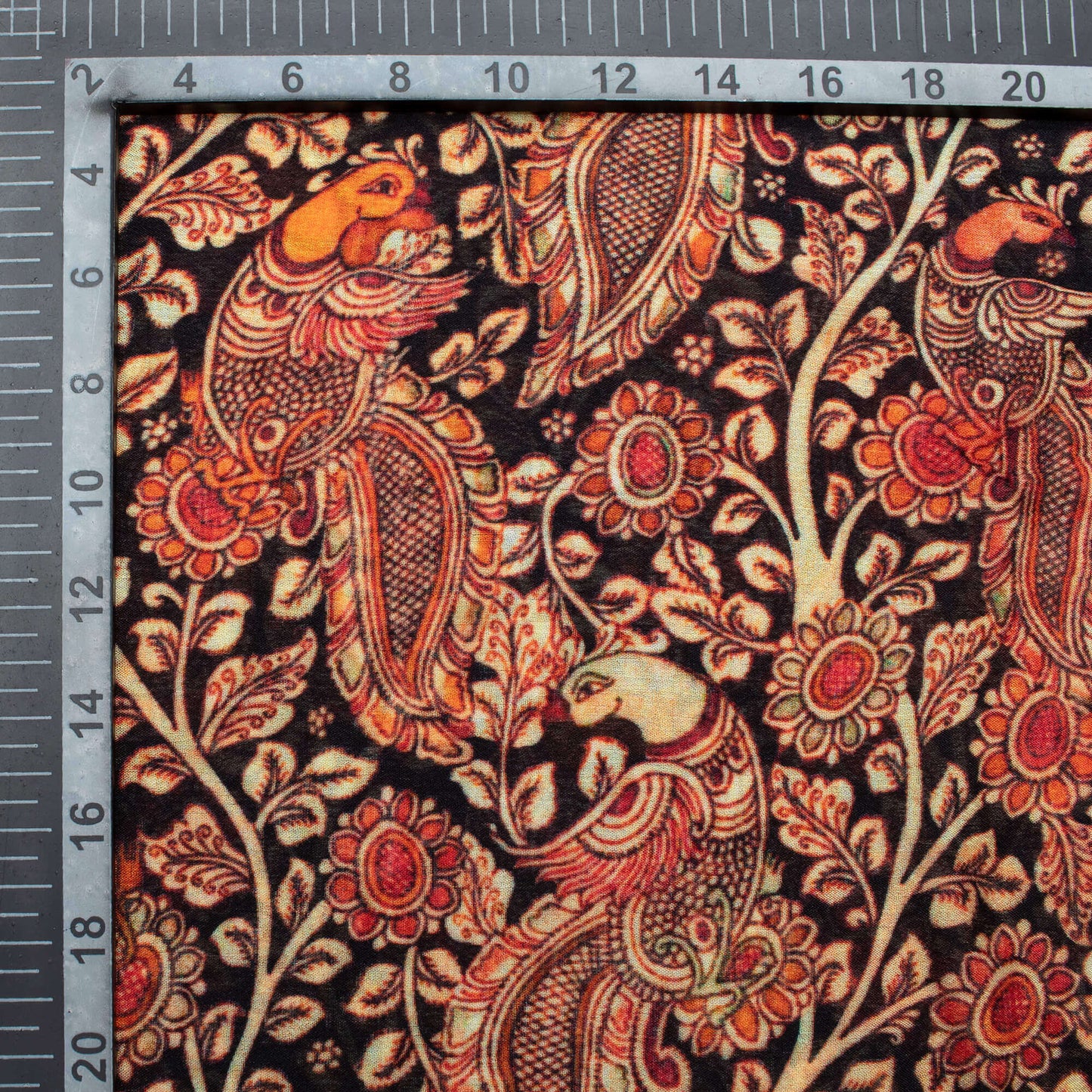 Black And Red Kalamkrii Pattern Digital Print Viscose Chinnon Chiffon Fabric
