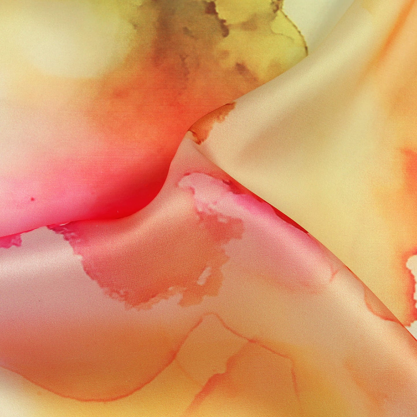 Yellow And Pink Tye And Dye Pattern Digital Print Organza Satin Fabric